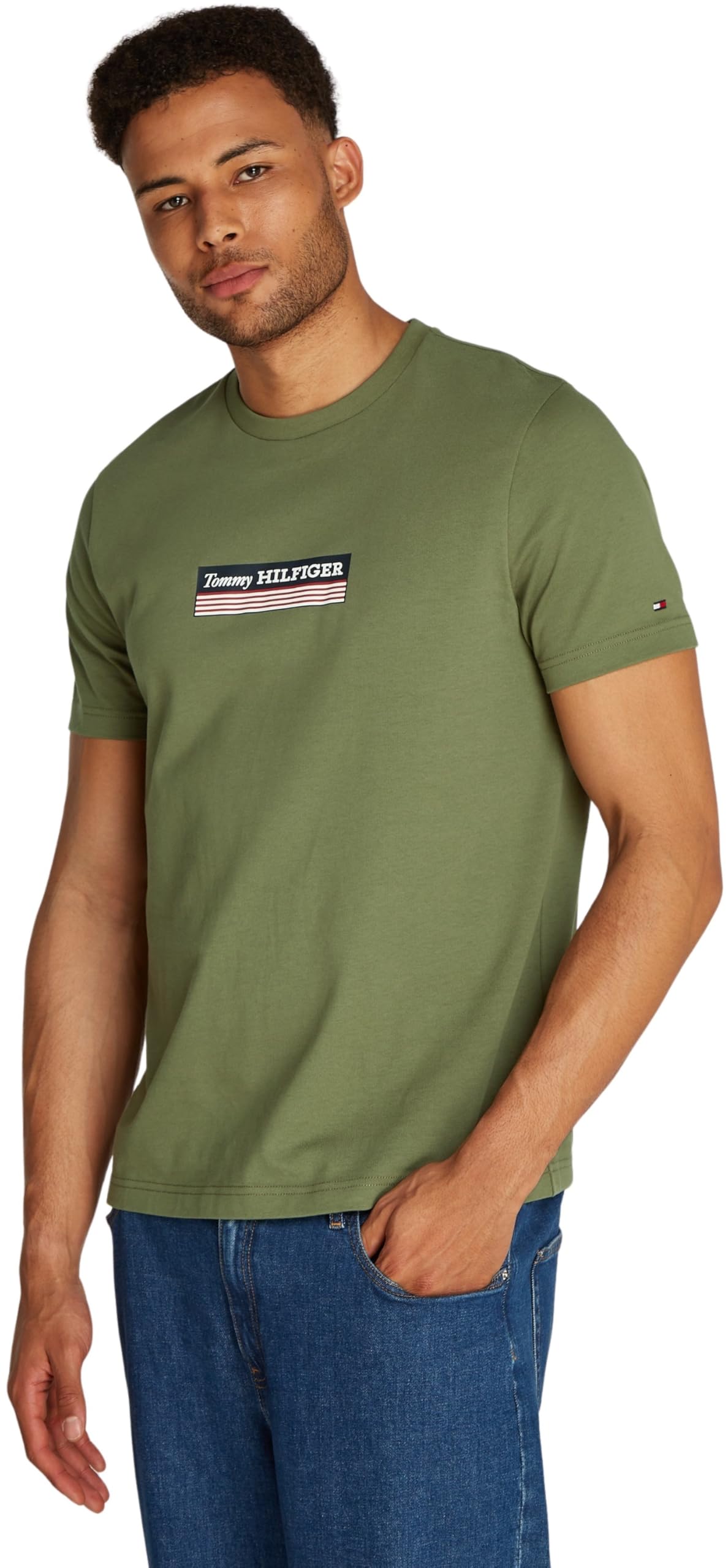Tommy Hilfiger Men’s Box Short Sleeve Cotton T-Shirt, Green (Battle Green), S