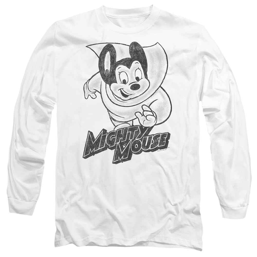 Mighty Mouse Mighty Sketch Mens Long Sleeve T Shirt, White, Small