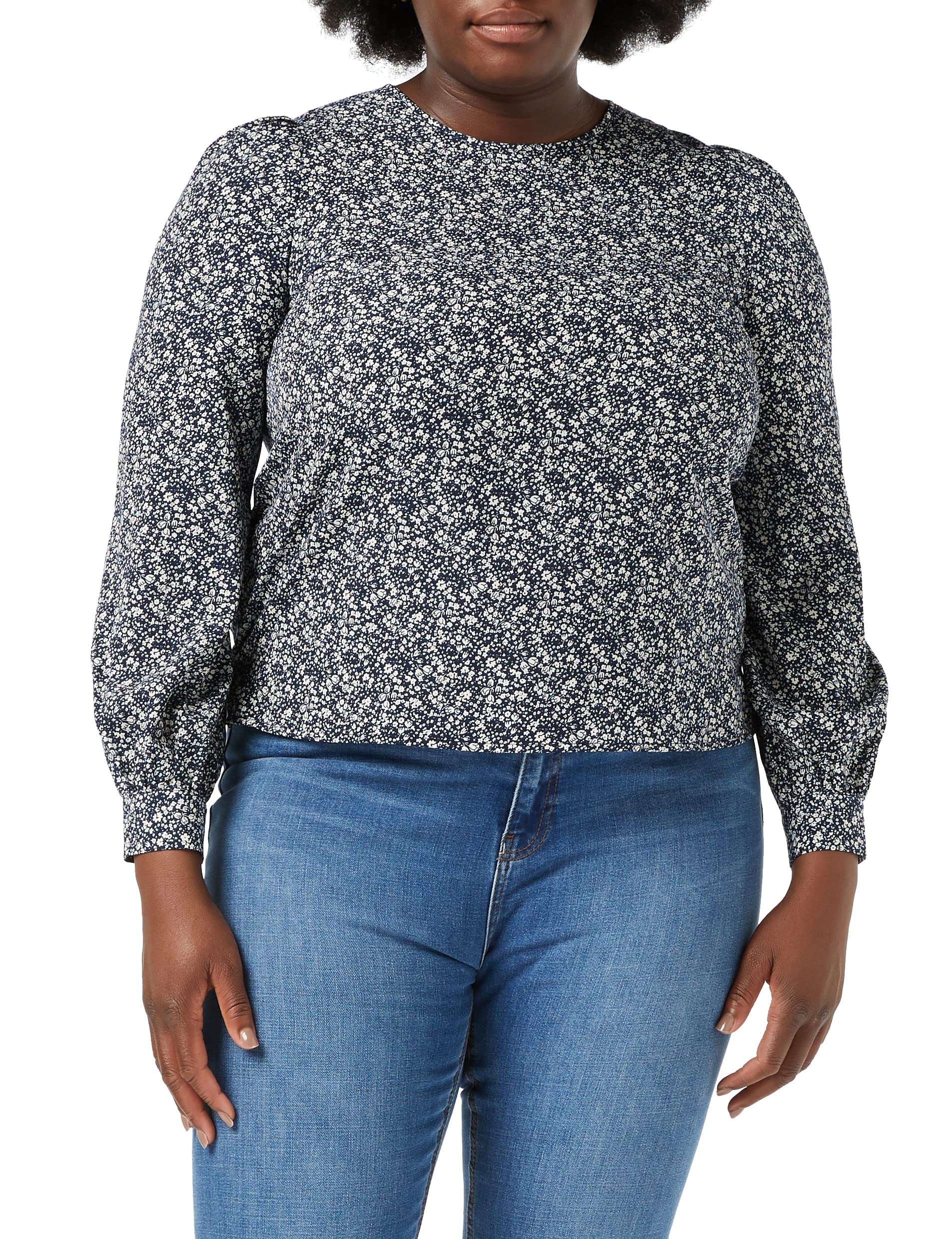 Louche Lima Shirt in Micro Flower Print, Navy, Size 10