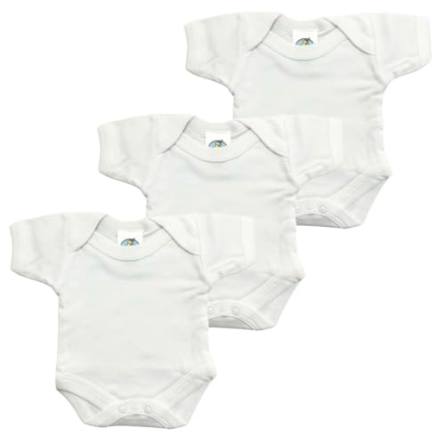 Junior Joy 12-18 Months Baby Bodysuits, 100% Combed Cotton, Super Soft, Short Sleeves, Envelope Neck, Popper Fastening for Easy Nappy Change, Durable, Machine Washable, Pack of 3