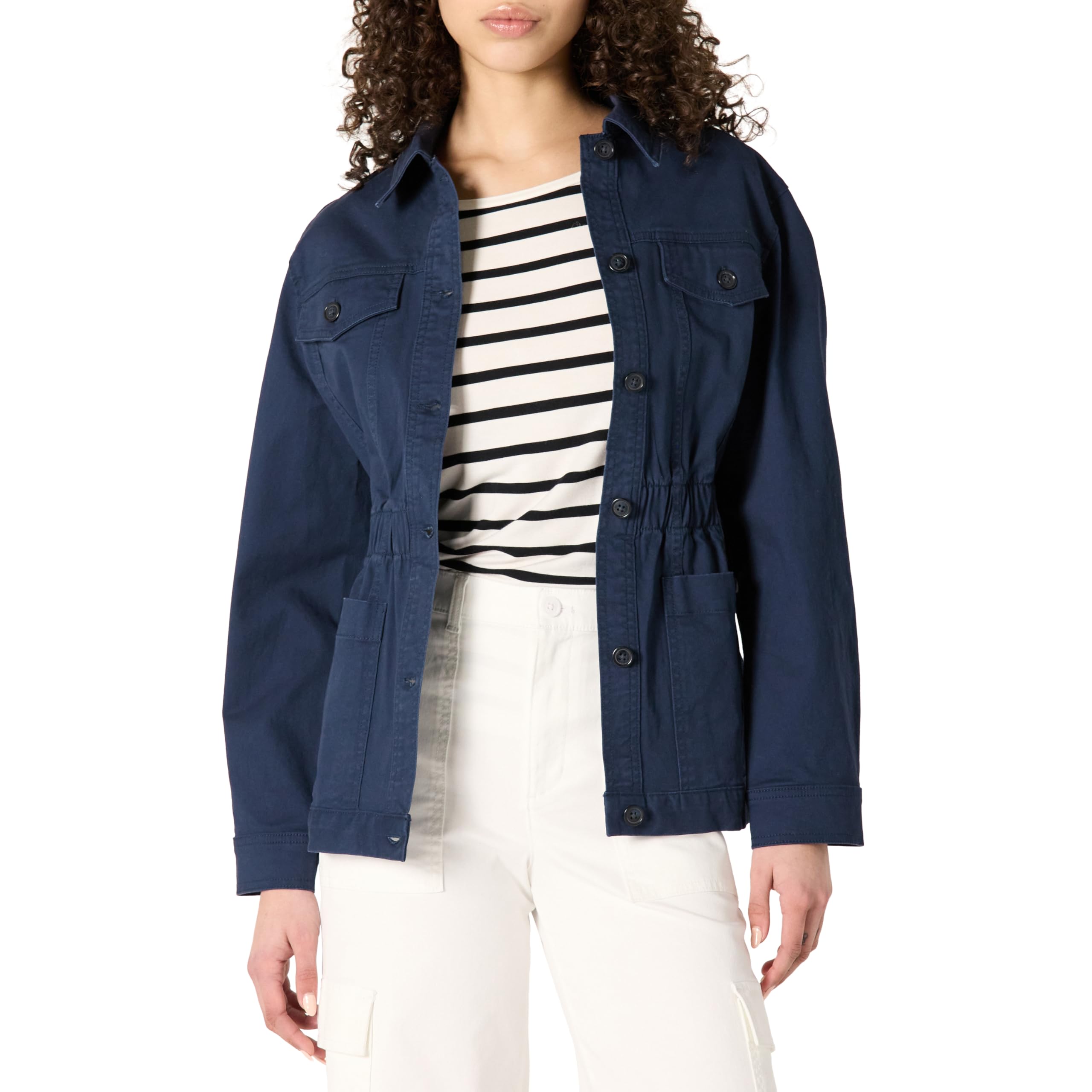 Amazon Essentials Women's Relaxed- Fit Dropped Shoulder Midweight Cotton Twill Jacket, Navy, Large