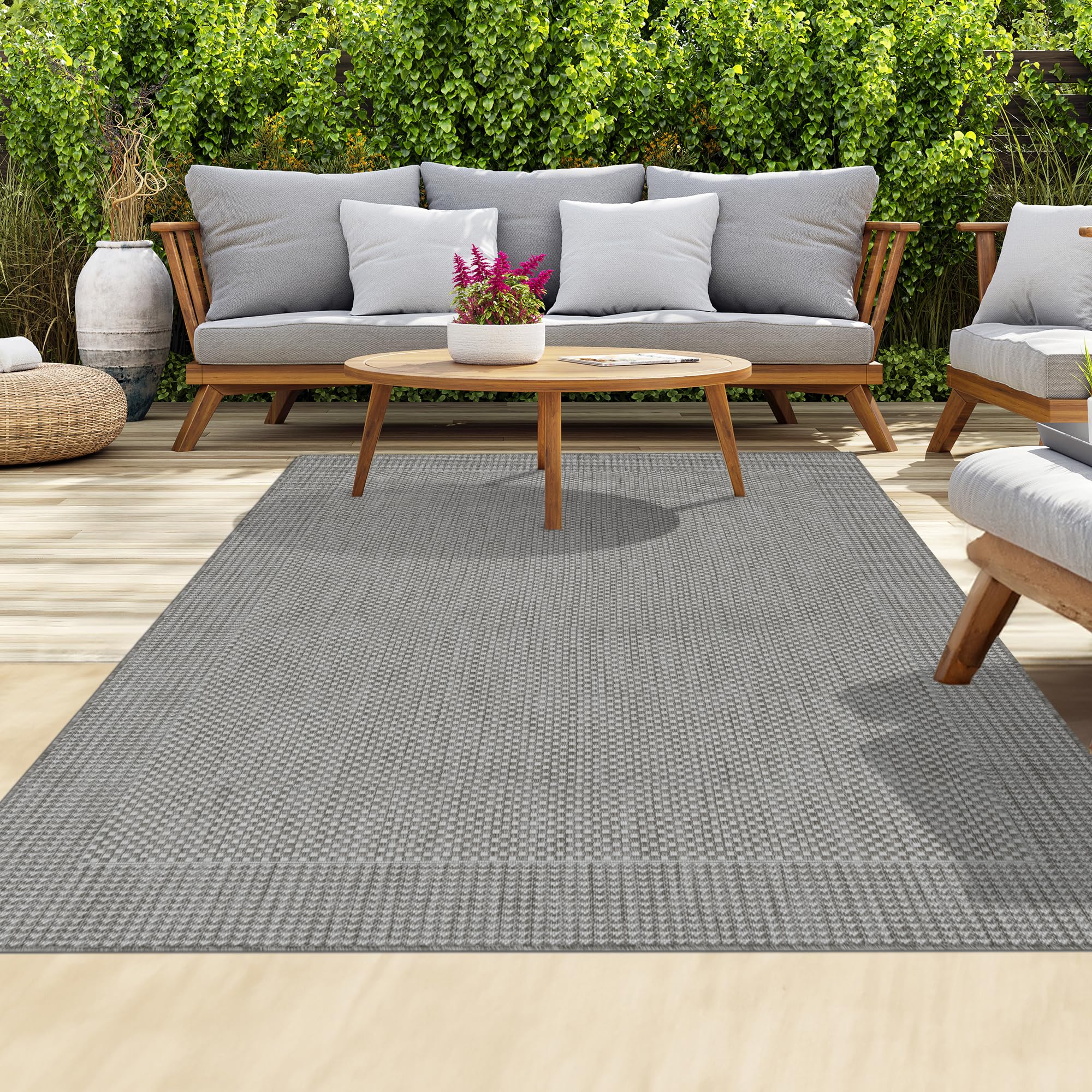homeart Outdoor Rugs | Easy-Cleaning Indoor & Outdoor Area Rugs for Porch, Deck, Balcony, Garden, Picnic, Kitchen, Hallway | UV & Weather-Resistant Large Patio Rug Mats | D.Grey Cream,80x150