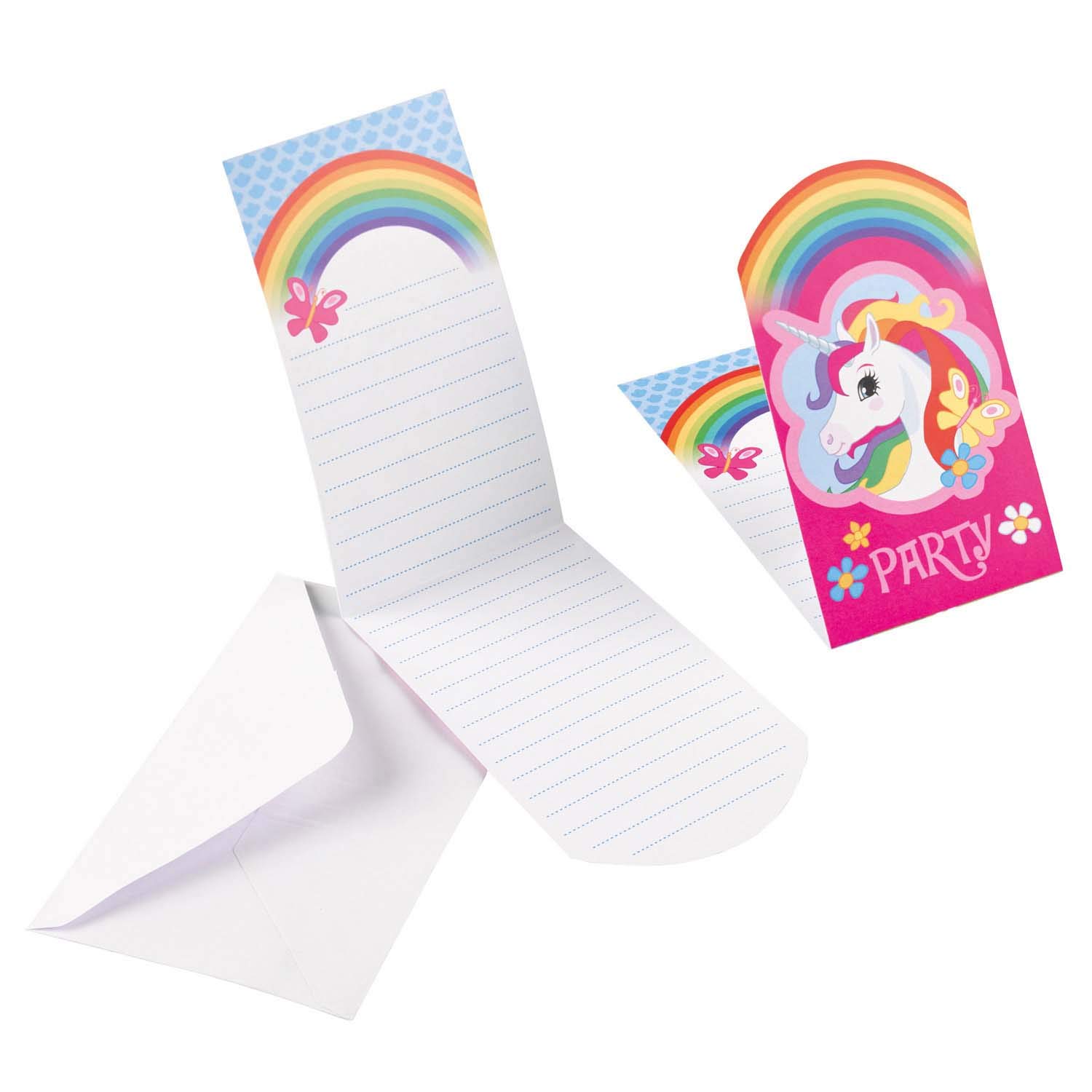 Amscan 9902108 - Rainbow Unicorn Kids Birthday Party Folded Invitations - 8 Pack