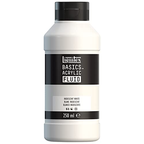 Liquitex 8870438 Basics Fluid Acrylic Paint with Flowing Consistency, Quick Drying, Lightfast, Waterproof, Water-based, 250 ml Bottle - Iridescent White