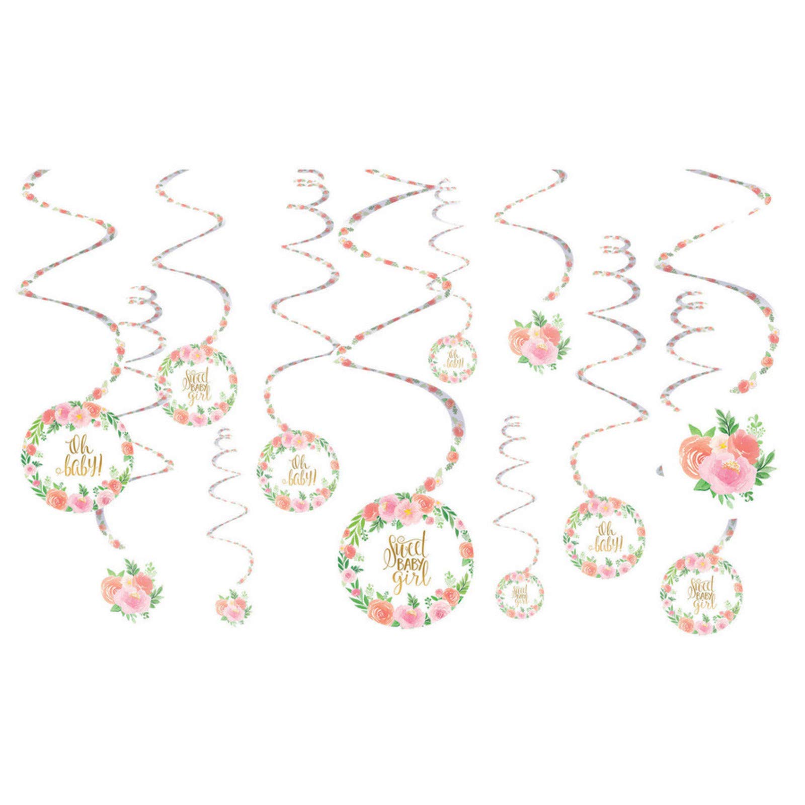 Amscan 672165 - Floral Baby Shower Hanging Swirls Party Decorations - 12 Pack, 111g
