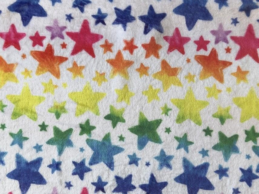Super Soft Cuddle Fleece Digital Print Fabric Material Rainbow Ombre Stars 1MTR