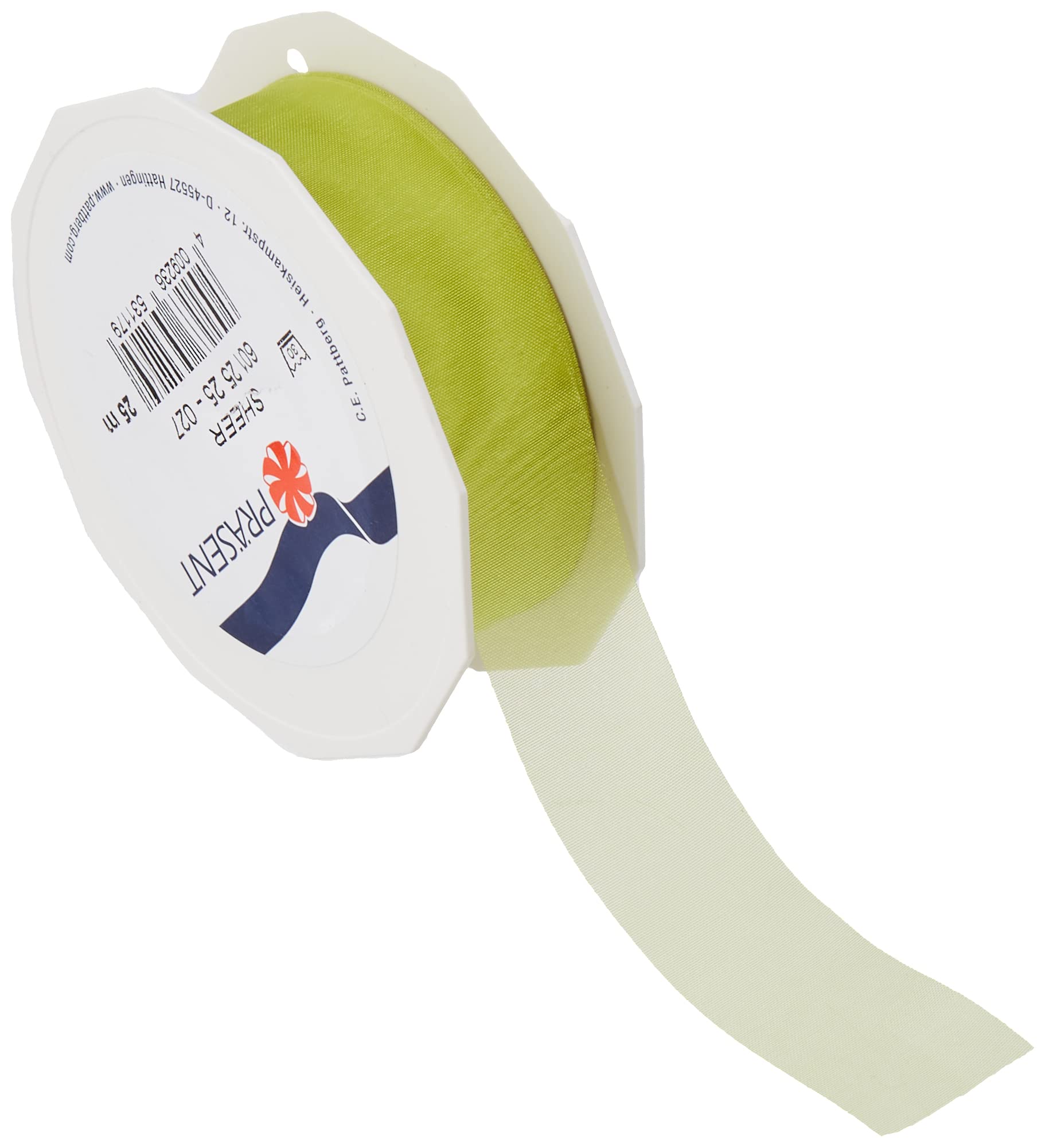 C.E. Pattberg Sheer Organza Ribbon Lime Green, 27 Yards Gift Wrap Ribbon, 1 inch Width, Accessories for Decoration & Handicrafts, Decoration Ribbon for Presents, for Every Occasion