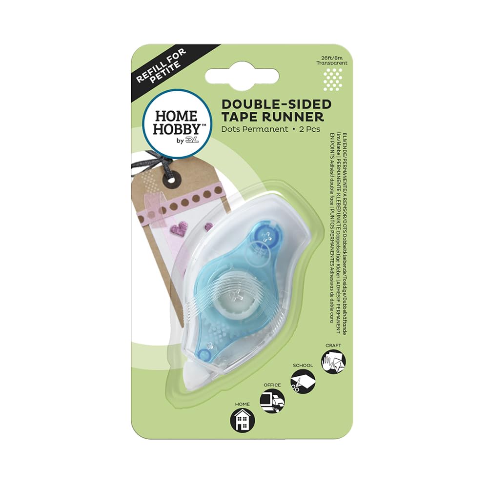HomeHobby by 3L, Petite Double-Sided Tape Runner, Refillable, Permanent Dots 26Ft/8m