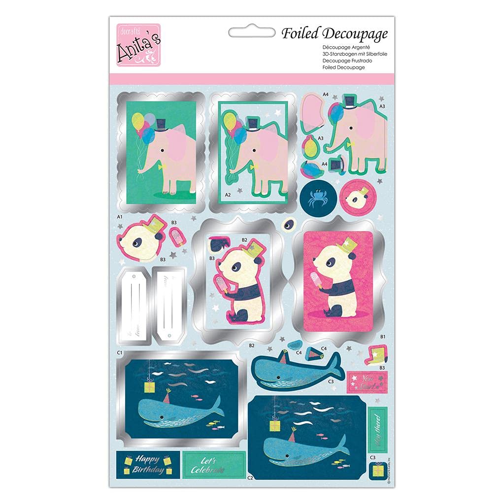 Anita's A4 Party Animals Elephant, Decoupage Sheet, Accessories Supplies For Craft, Paper Craft, Scrapbooking, Card Making, Origami, Ideal for Adult Craft, Adds Textured Pattern To Craft Projects