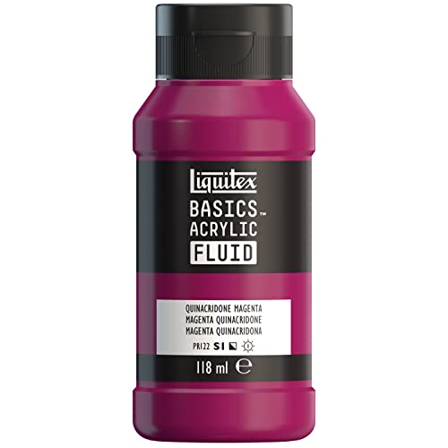 Liquitex 8870393 Basics Fluid Acrylic Paint with Flowing Consistency, Quick Drying, Lightfast, Waterproof, Water-based, 118 ml Bottle - Quinacridone Magenta