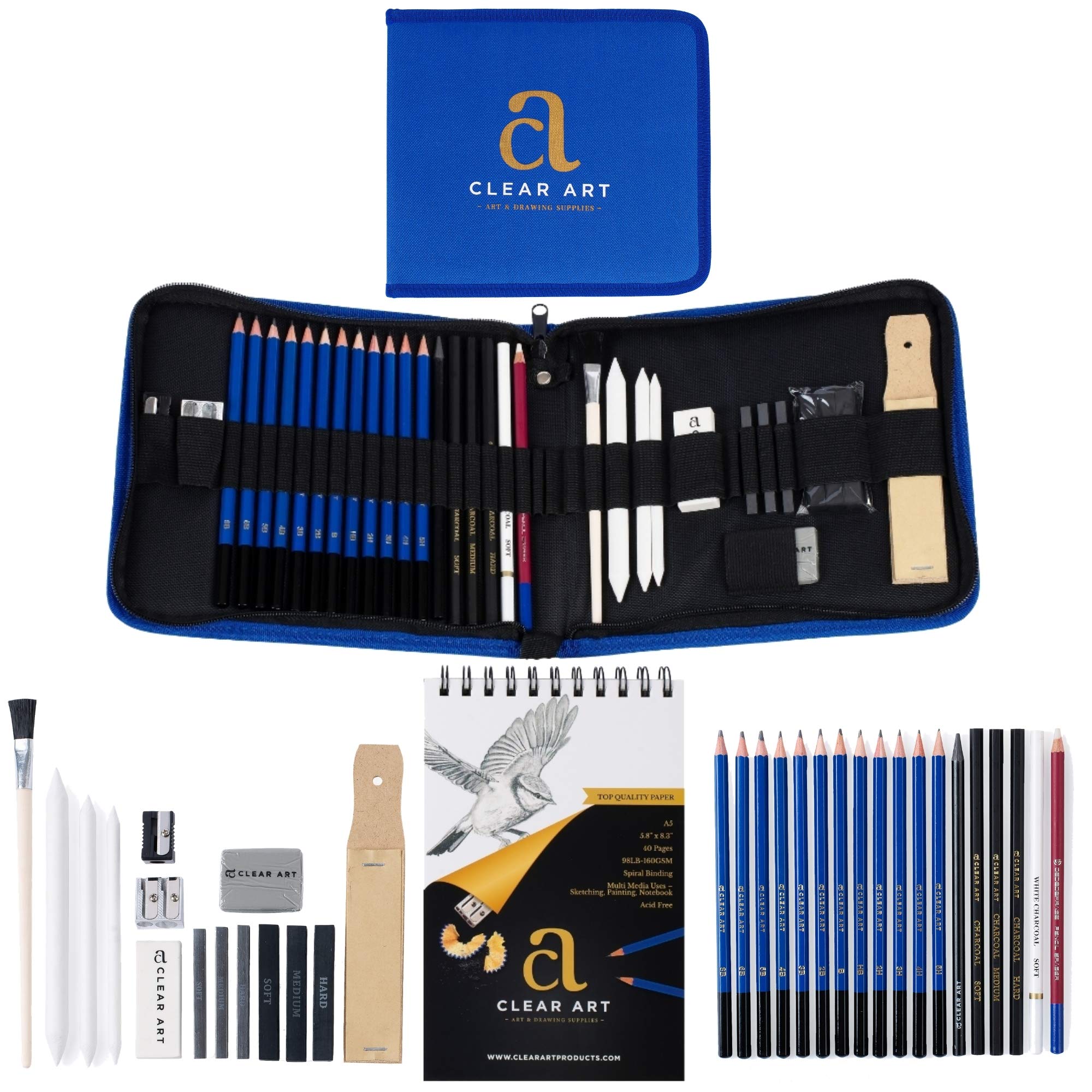 a CLEAR ART Drawing Kit â€“ Drawing Pencils â€“ Sketch Pencils â€“ 33 Piece Sketch Kit with Case