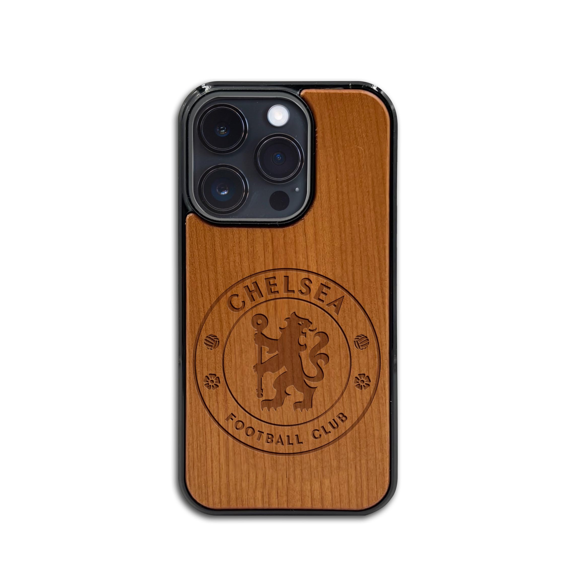 Iconic Puzzles, Chelsea Wooden Phone Case in 100% sustainable wood, compatible with iPhone 15 Pro Max, resistant, gift idea