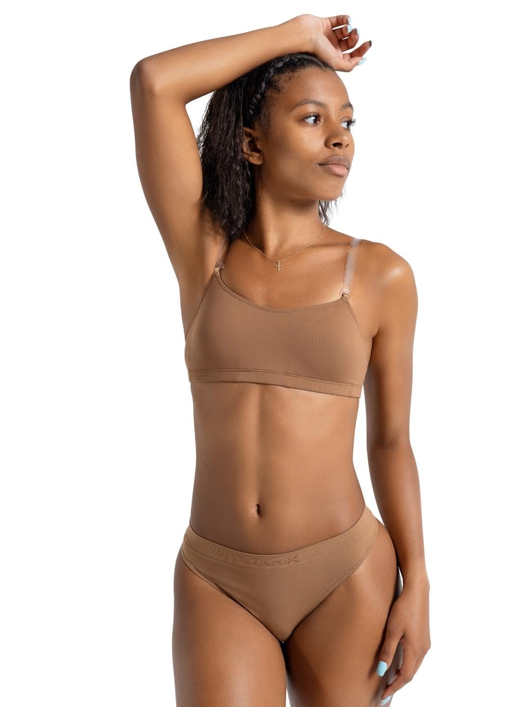 Capezio Women's XS M 3564 Camisole Bra – Adjustable Clear Straps for A to B Cups, Moderate Scoop Front, Perfect for Dance, Mocha, Large