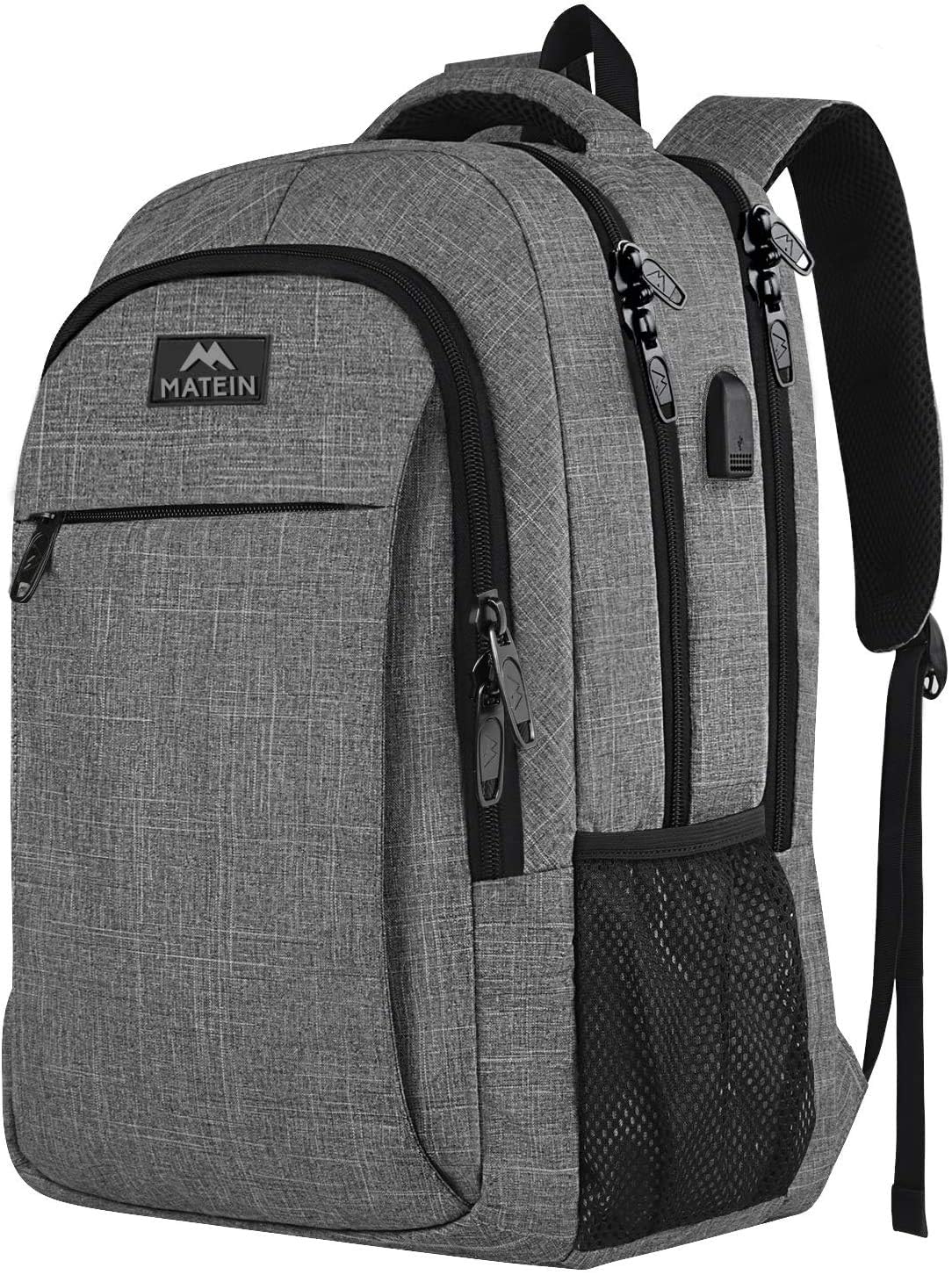 MATEIN Travel Laptop Backpack, Work Bag Lightweight Laptop Bag with USB Charging Port, Anti Theft Business Backpack, Water Resistant School Rucksack Gift for Men and Women, Fits 15.6 Inch, Grey