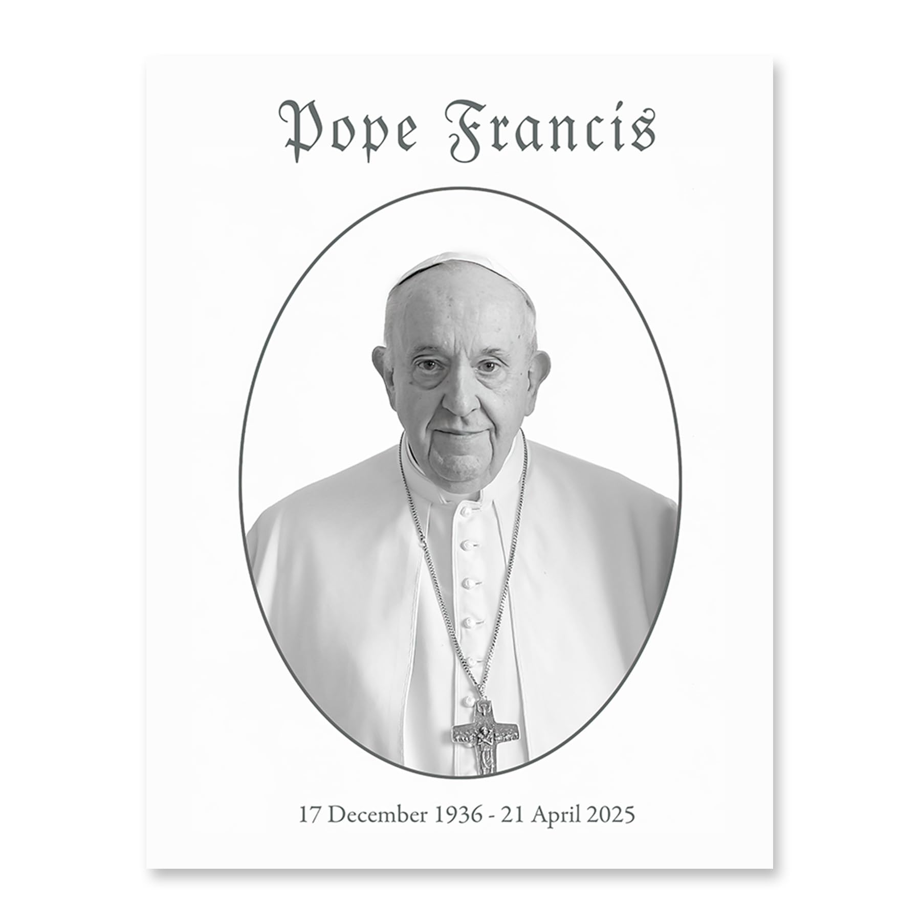 Artery8 Pope Francis Memorial Black & White Portrait Large Wall Art Poster Print Thick Paper 18X24 Inch