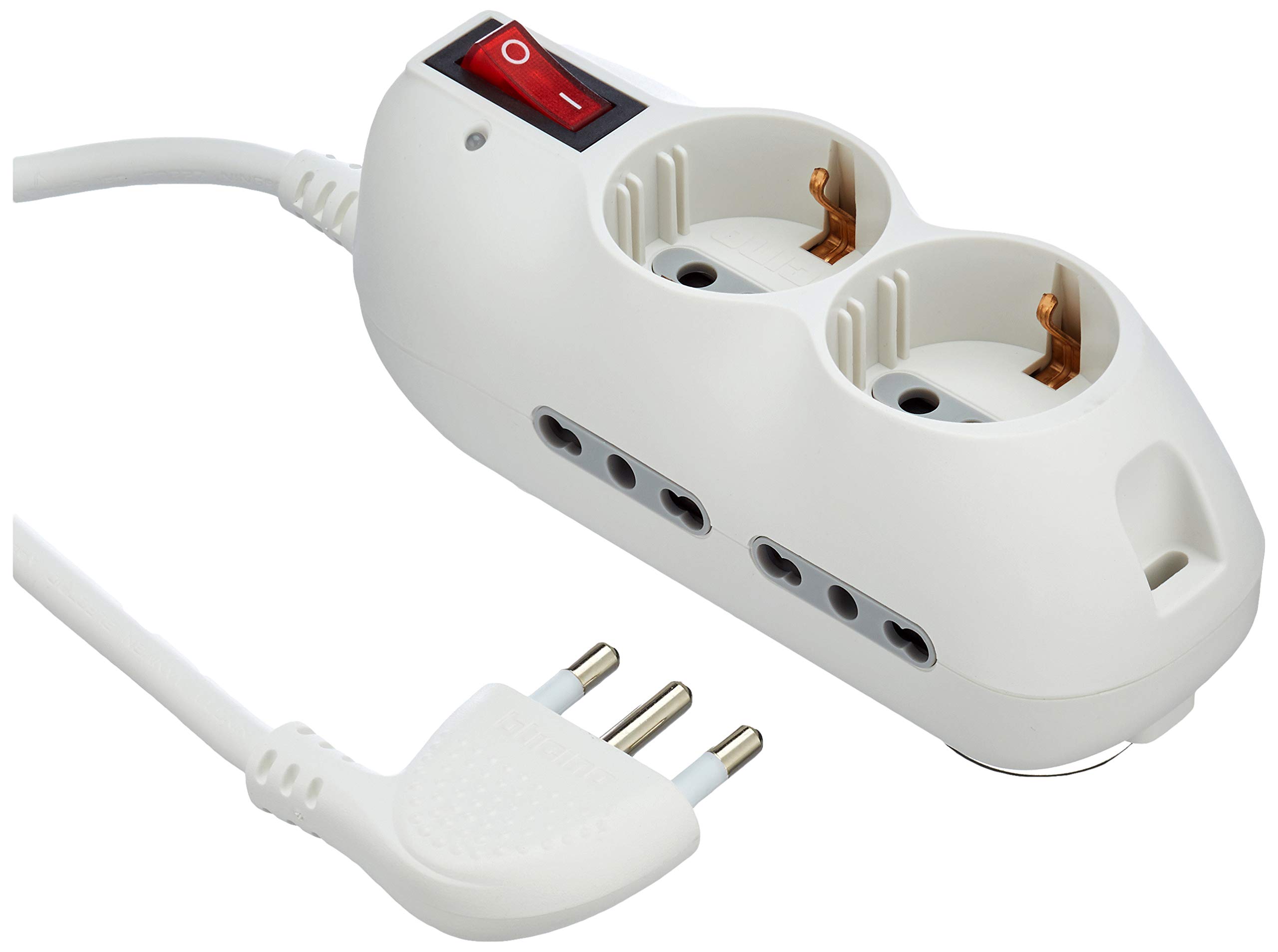 BTicino 3696DBF Compact SLOT6 4 Way Multi Socket 10/16 A and P30 with Switch and Lightning Protection, White