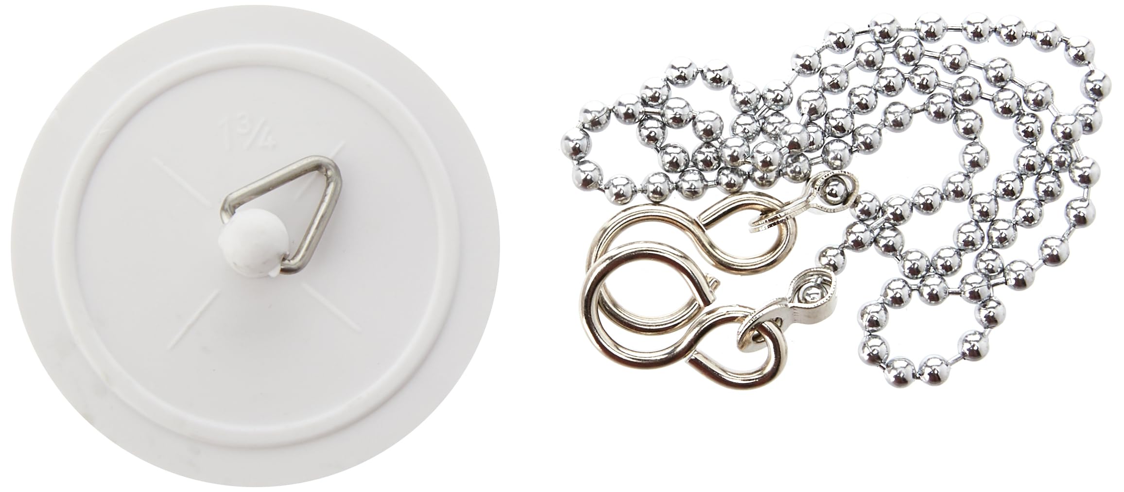 Merriway BH03432 45mm (1. 3/4 inch) White Basin Bath Plug Stopper with 450mm (18 inch) Polished Chrome Ball Chain