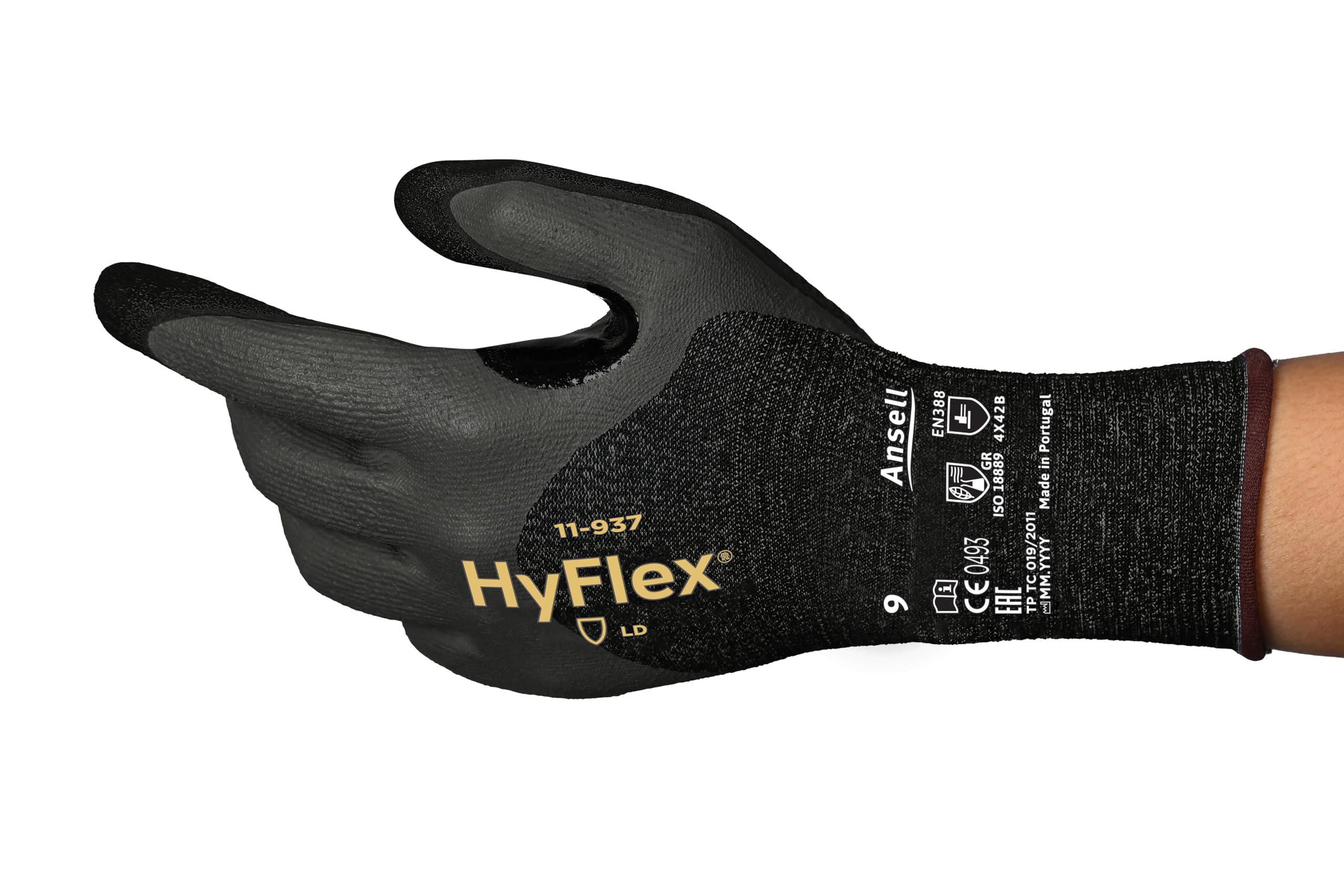 Ansell Hyflex 11-937 Safety Work Gloves Mechanical Protection, Size 6 (XS), (12 Pairs)