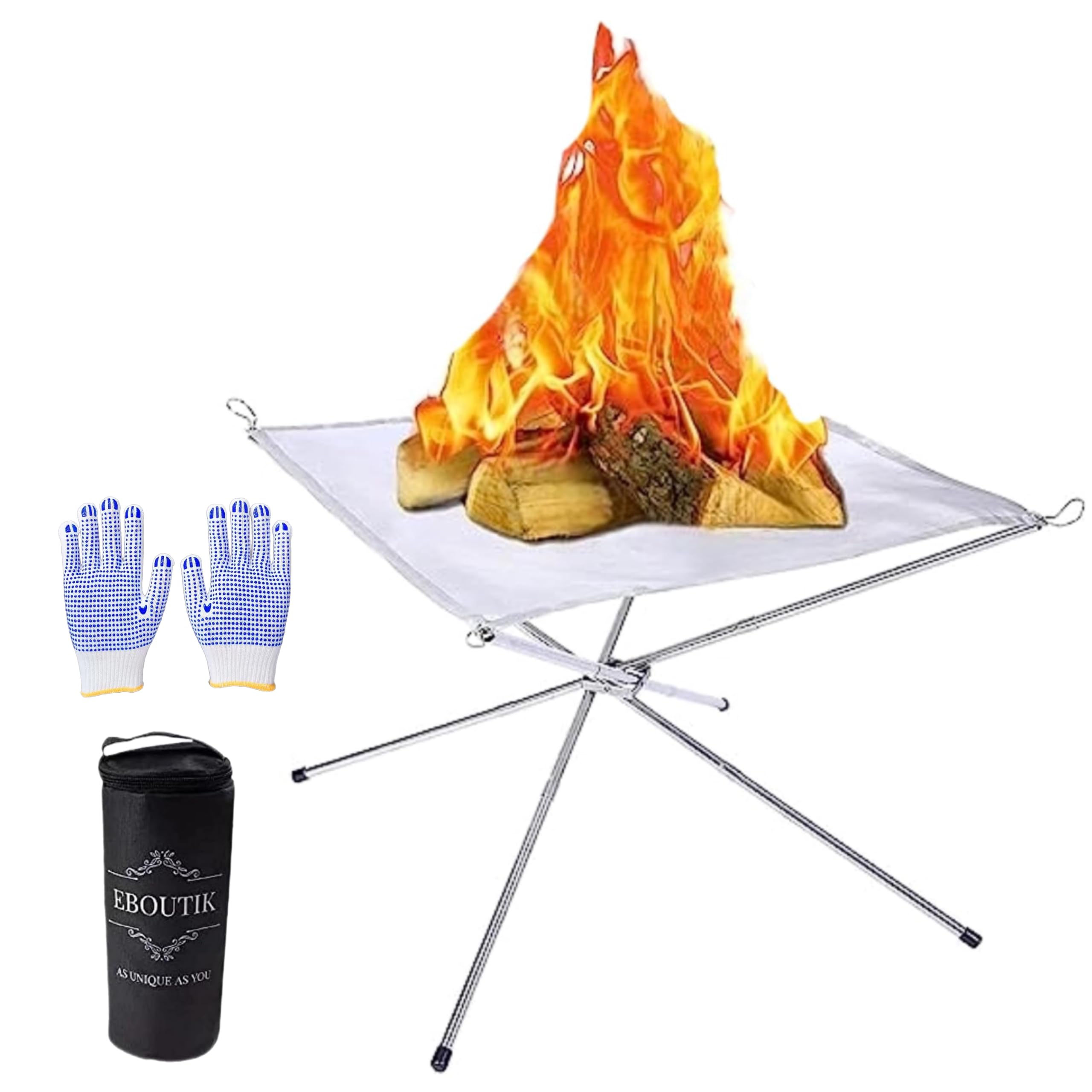 eBoutik - Easter Portable Steel Mesh Fire Pit with Gloves & Carry Bag – Spring Time Folding Outdoor Campfire Grill for Valentines, BBQ, Camping, Bonfires – Compact & Durable