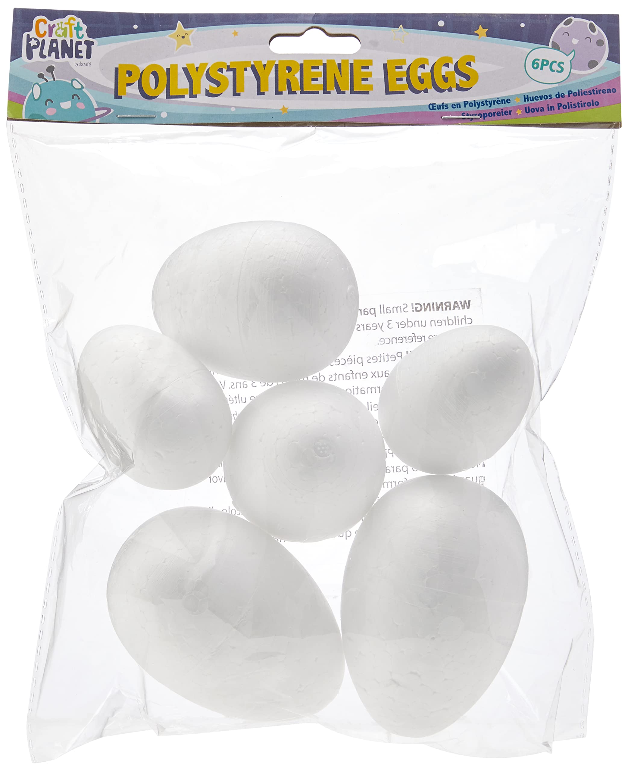 Craft Planet 6-Piece Assorted Polystyrene Egg, White