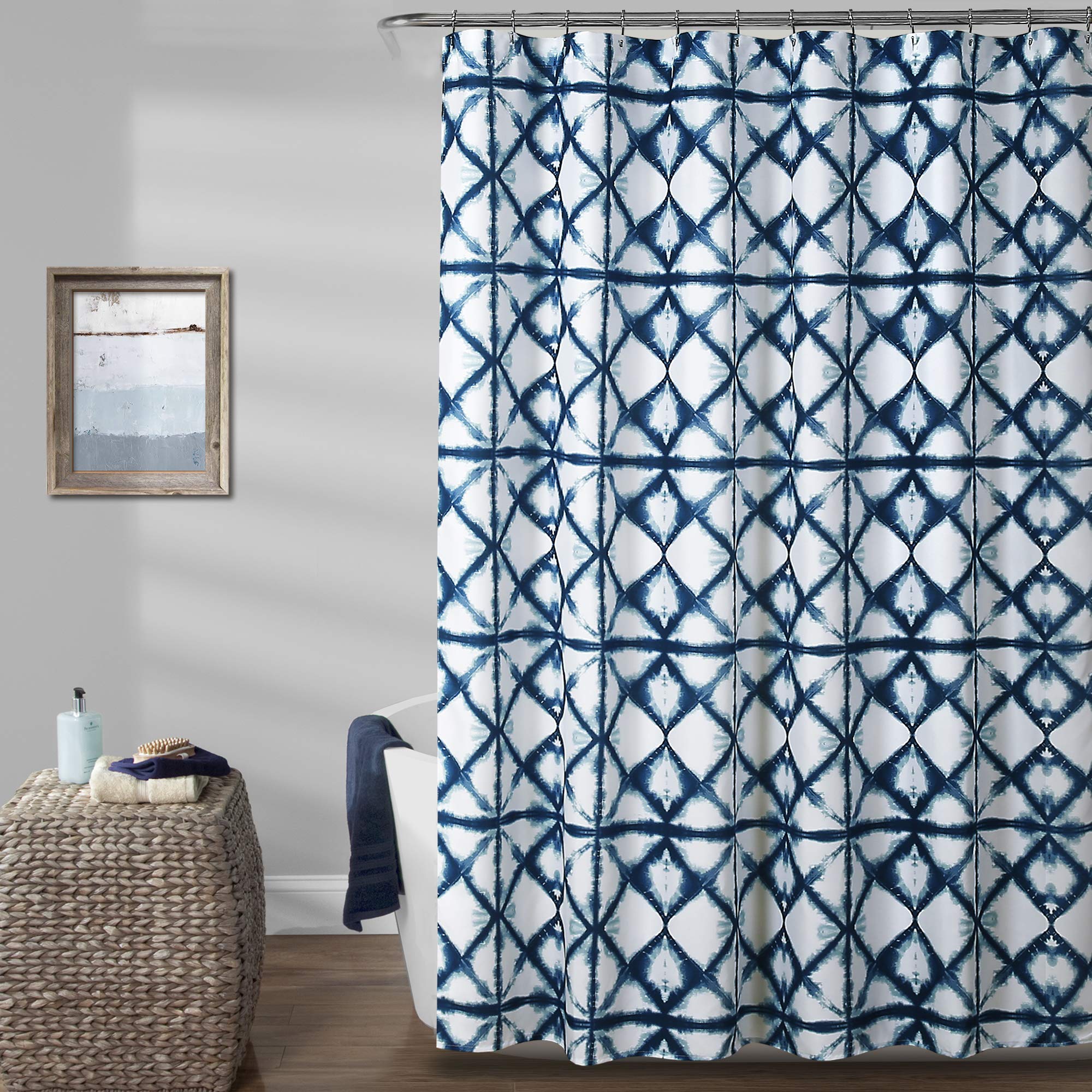 Lush Decor, Navy Geo Shibori Shower Curtain, 72" x 72"