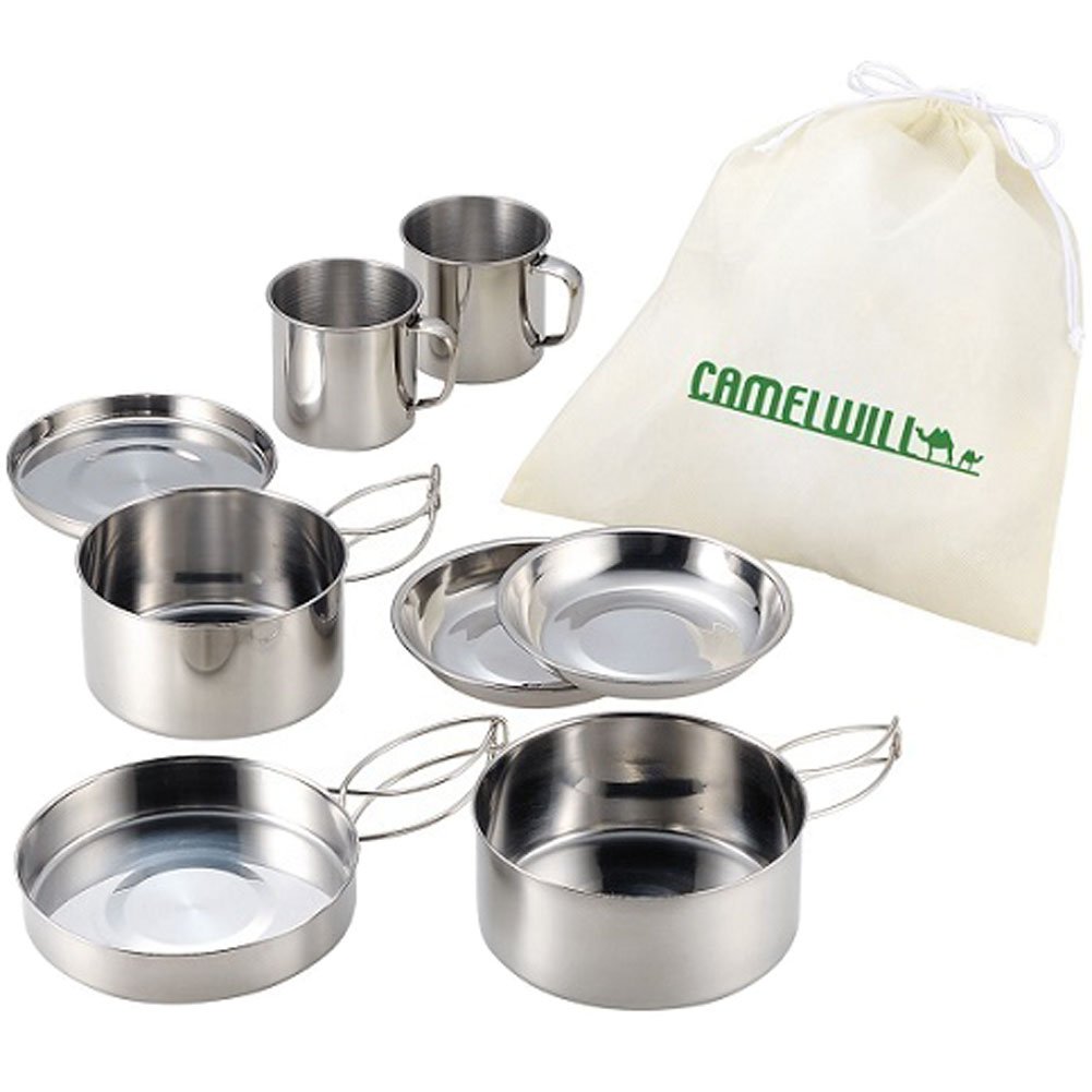 Camel Camping Mess Kit - Silver Aluminum Plastic - 8 Pieces - 23.9 x 16.21 x 8.71 cm