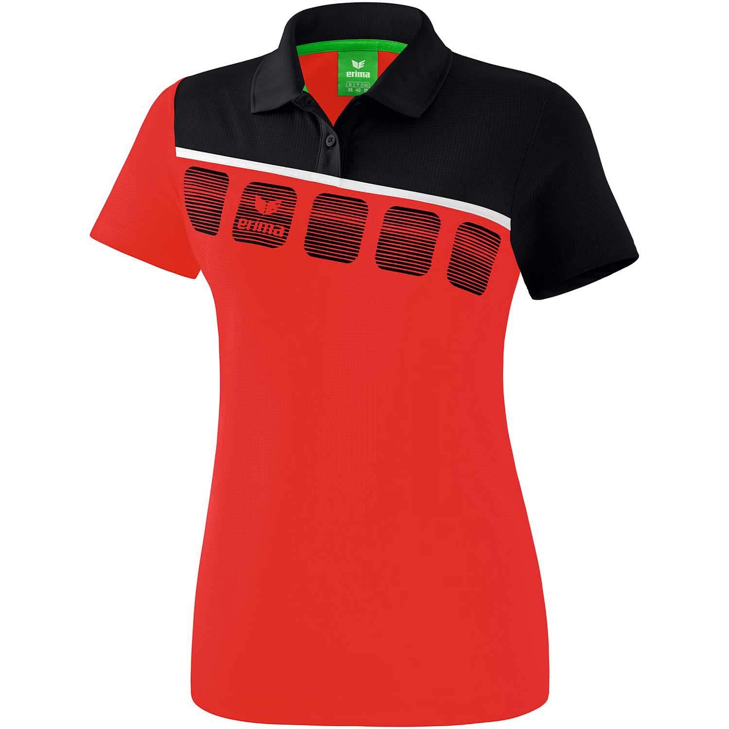 Erima Women 5-C Polo Shirt - Red/Black/White, Size: 44