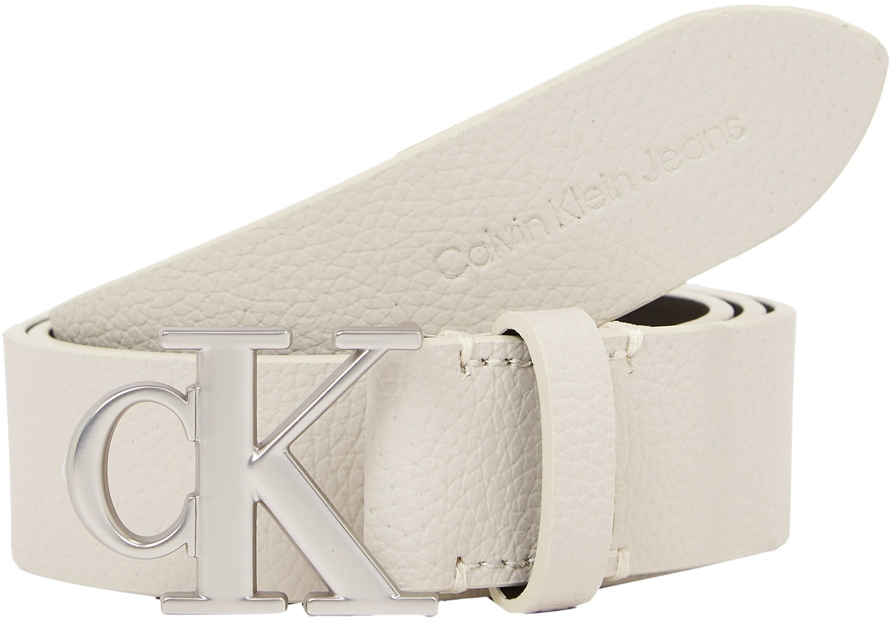 Calvin Klein Jeans Women's Round Mono Plaque Leather Belt, Beige (Eggshell), 49,2 inches