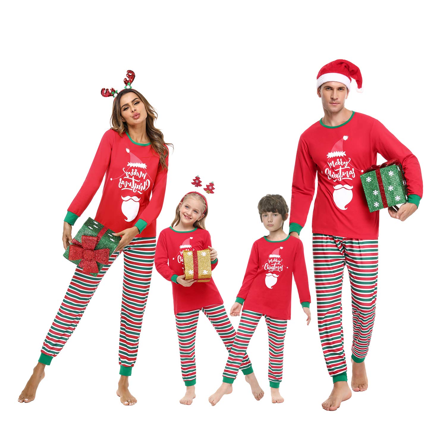 Irevial Women's de Navidad Familia Conjunto, Pijamas Navideños Invierno Manga Larga 2 Piezas Pajamas Set, Rojo-papa, M