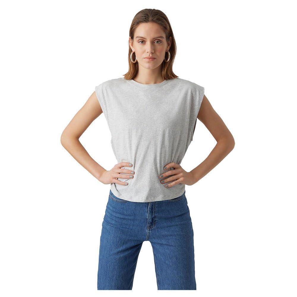 VERO MODA Women's Vmpanna Glenn SL Top Noos Shirt, Light Grey Mix, M