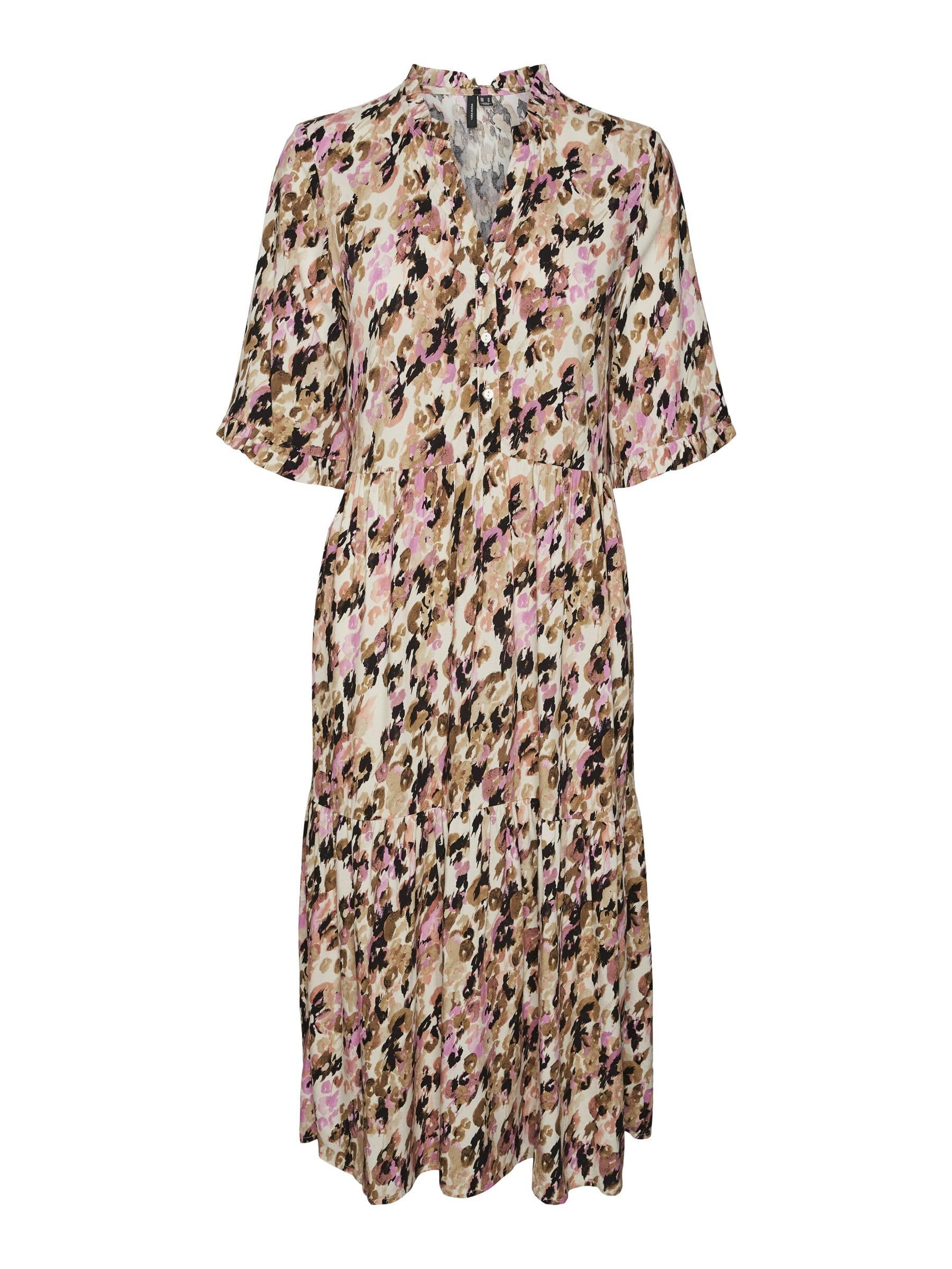 VERO MODA Women's Vmeasy 2/4 FRL Calf Dress R1 WVN Ga, Tigers Eye/AOP:ina, XS