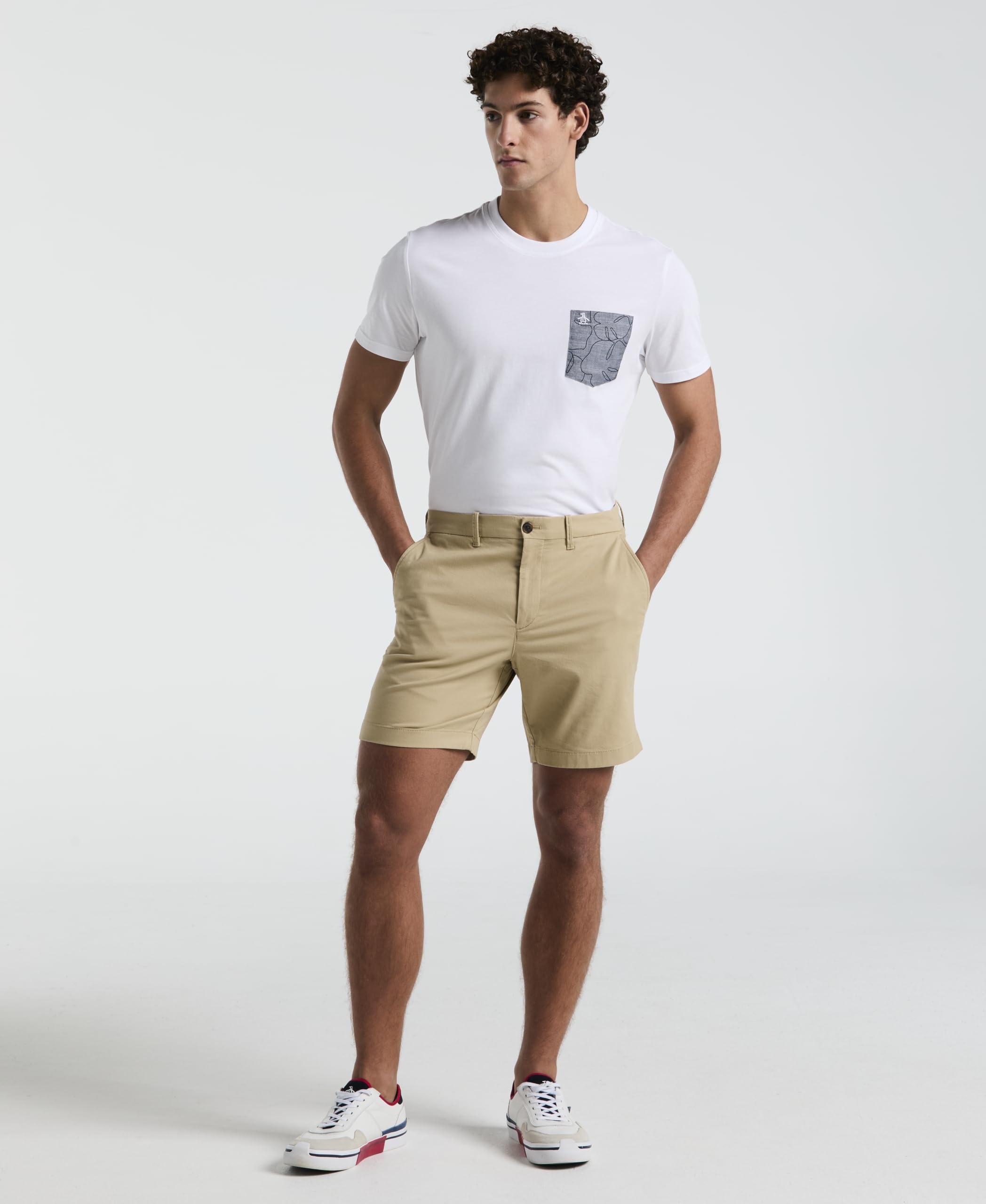 Original Penguin Cotton Tencel 8" Slim Fit Shorts Beige