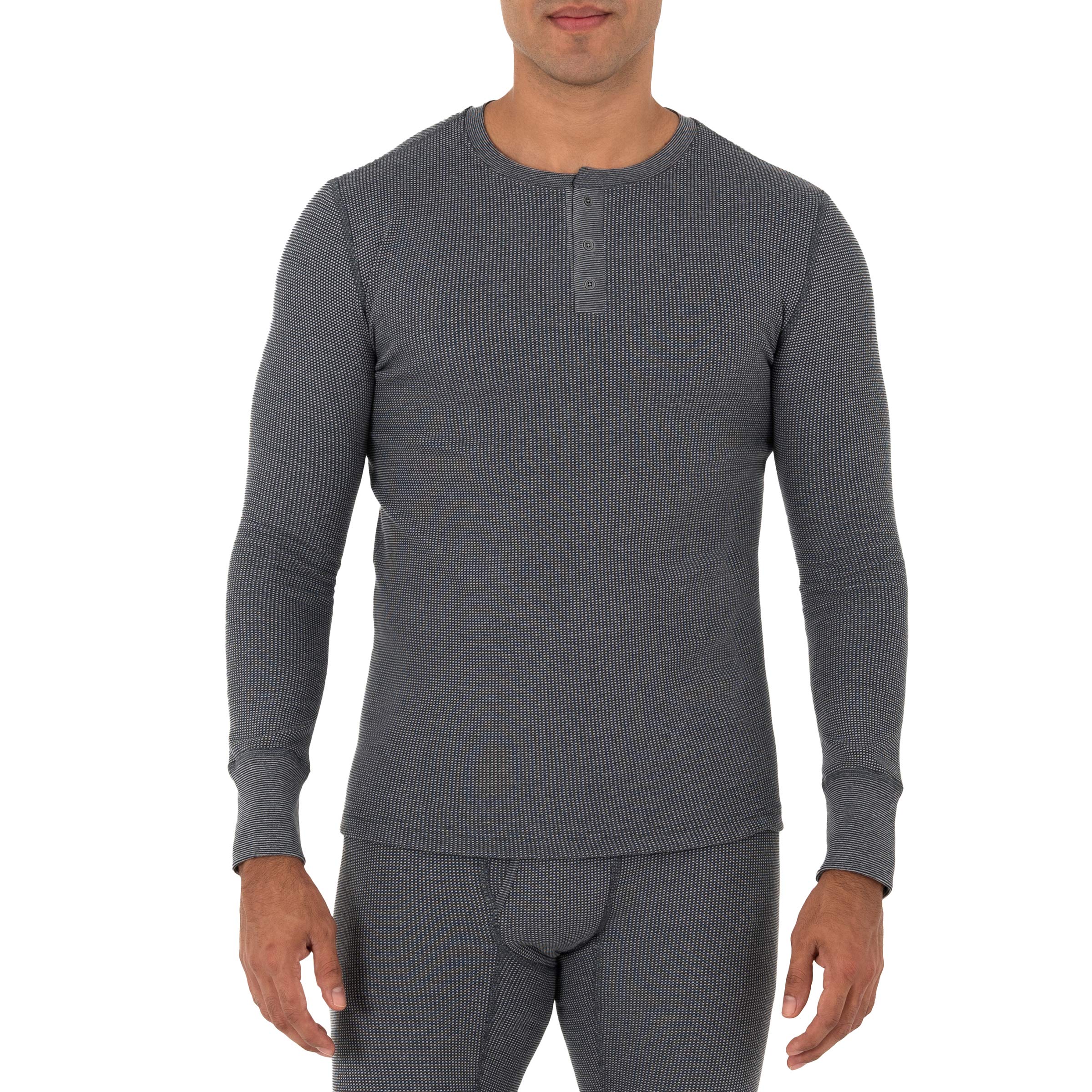 Fruit of the Loom Men's Recycled Waffle Thermal Underwear Henley Top (1 and 2 Packs) Pajama, Greystone Heather, Medium