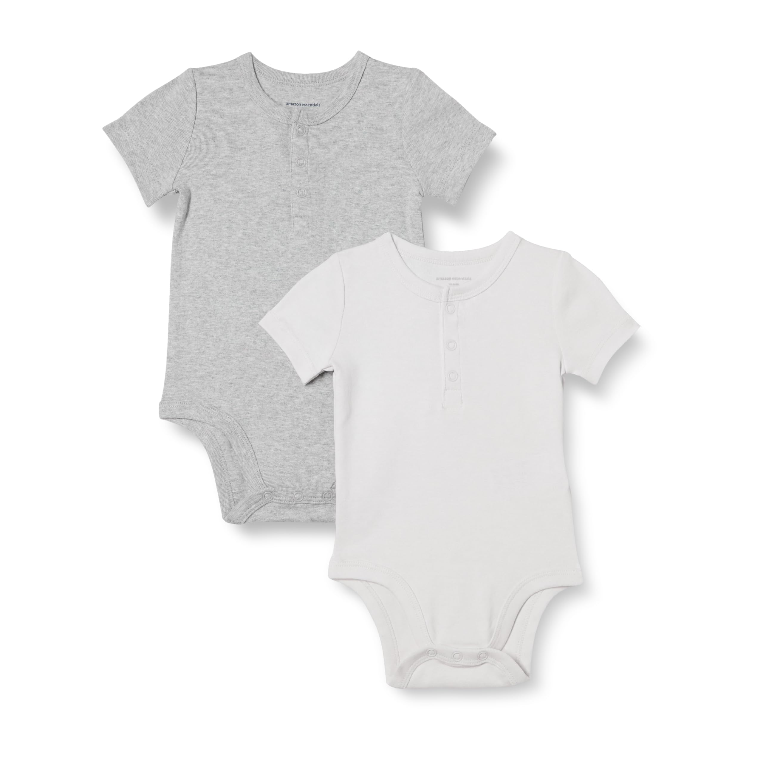 Amazon Essentials Unisex Babies' Henley Bodysuit, Pack of 2, Ivory/Light Grey Heather, Premature