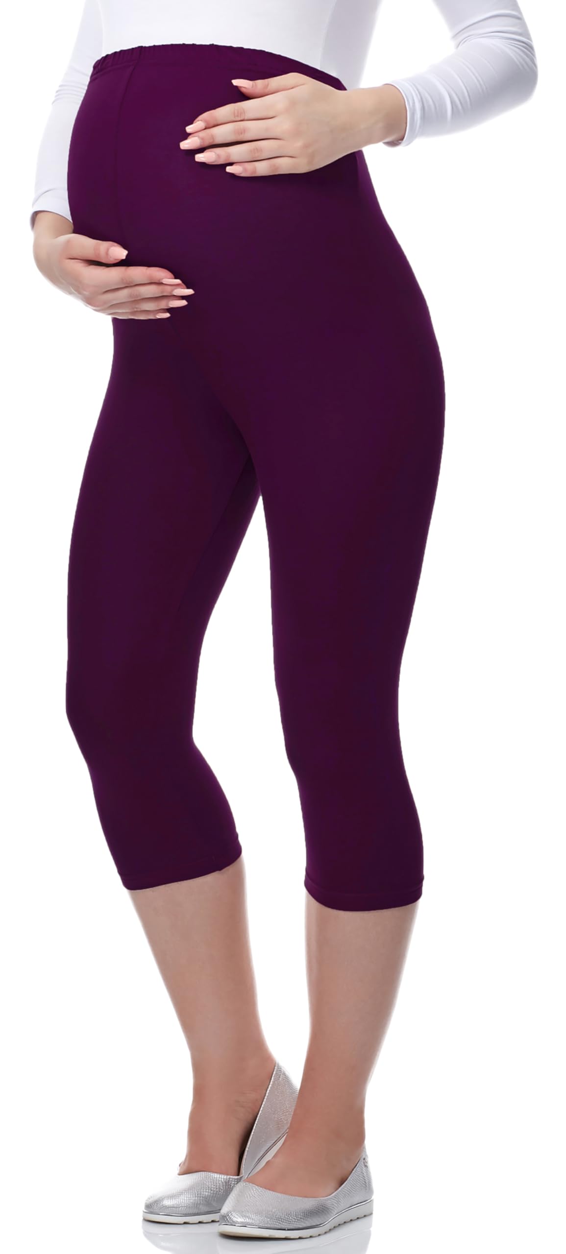 Be Mammy Women's Maternity 3/4 Leggings 03(Plum, XXL)