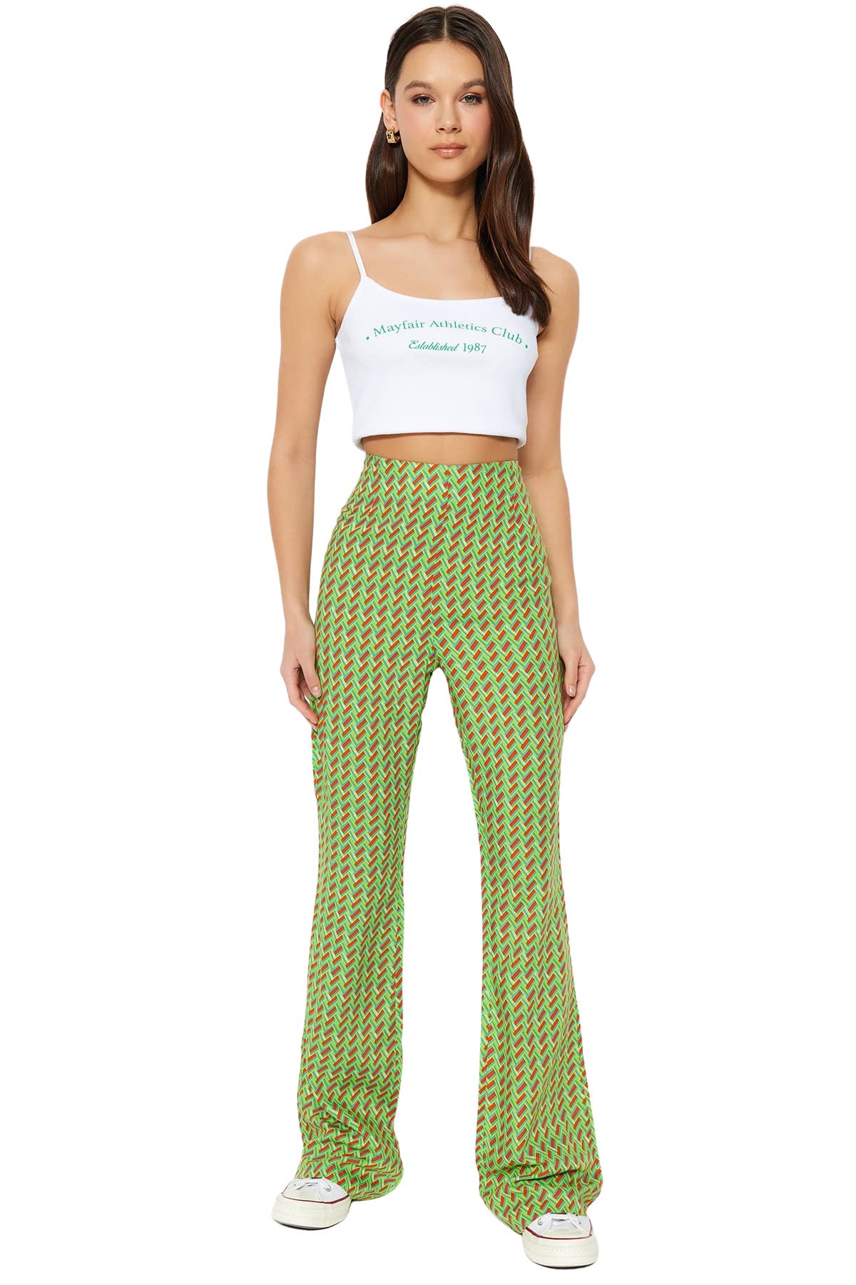 Trendyol Women High Waist Wide Leg Regular fit Trousers,Green,40