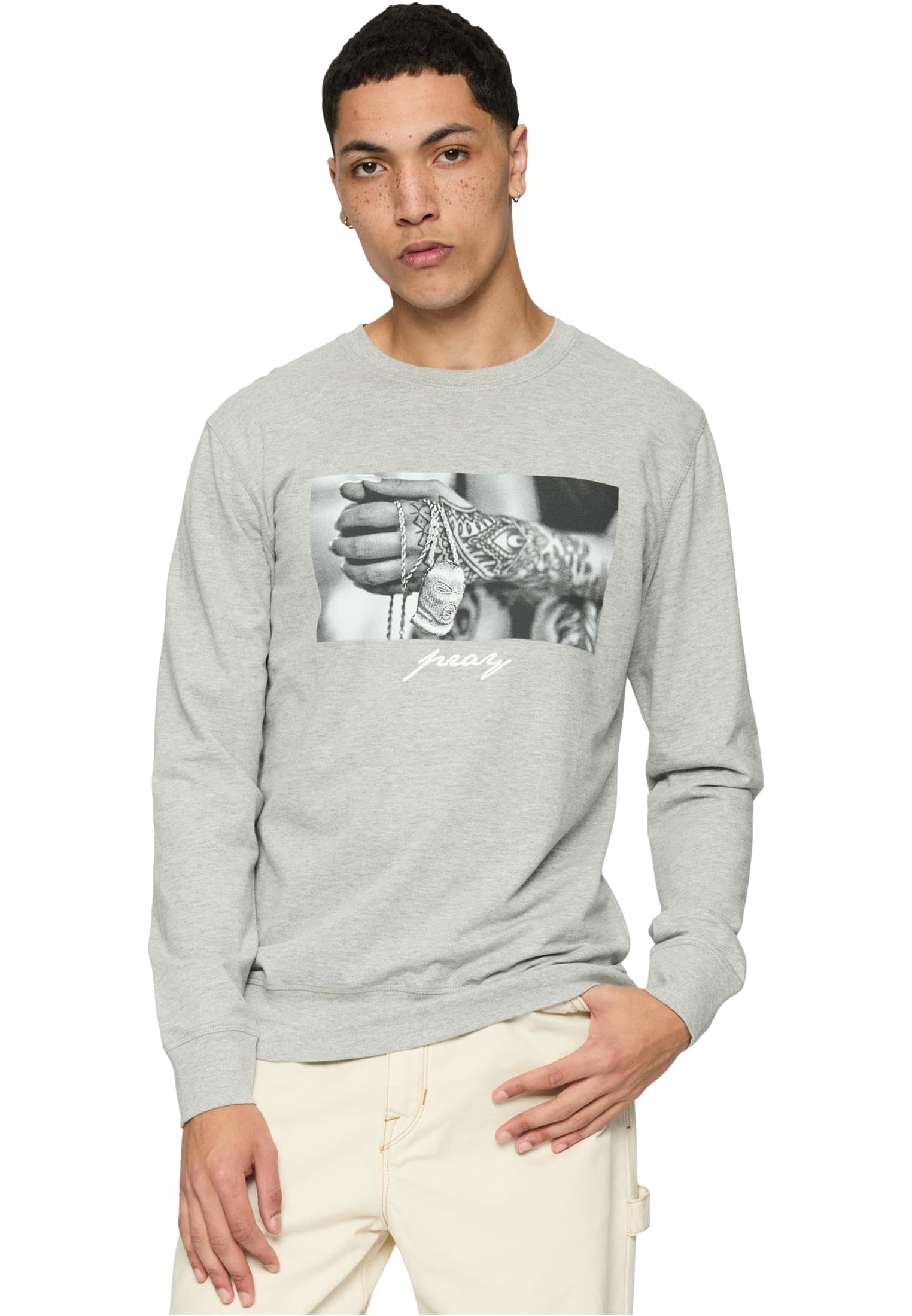 Mister Tee Men's Pray 2.0 Crewneck Sweatshirt, Grey,