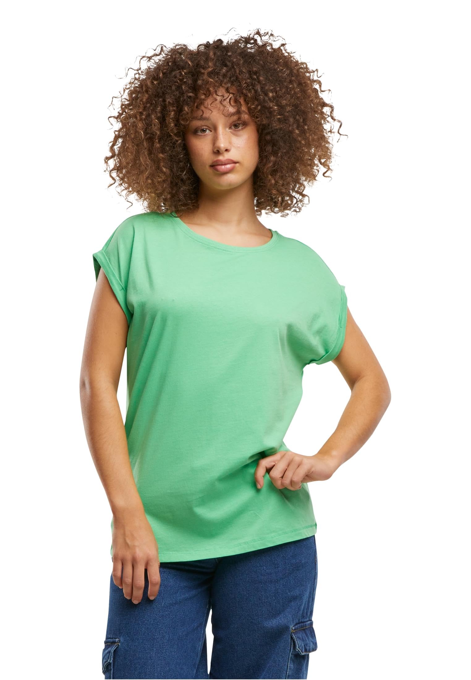 Build your Brand Women's Extended Shoulder Tee, Ghost Green, 3XL