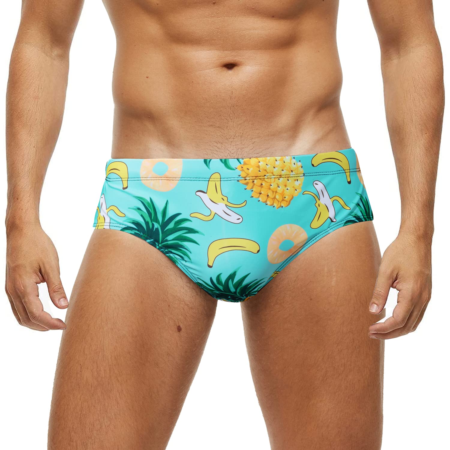Arcweg Men's Swimming Trunks Briefs Low Waist with Removable Pad Swimwear Elastic Beach Shorts Boxers Underwear, Big Triangle Pineapple, X-Large