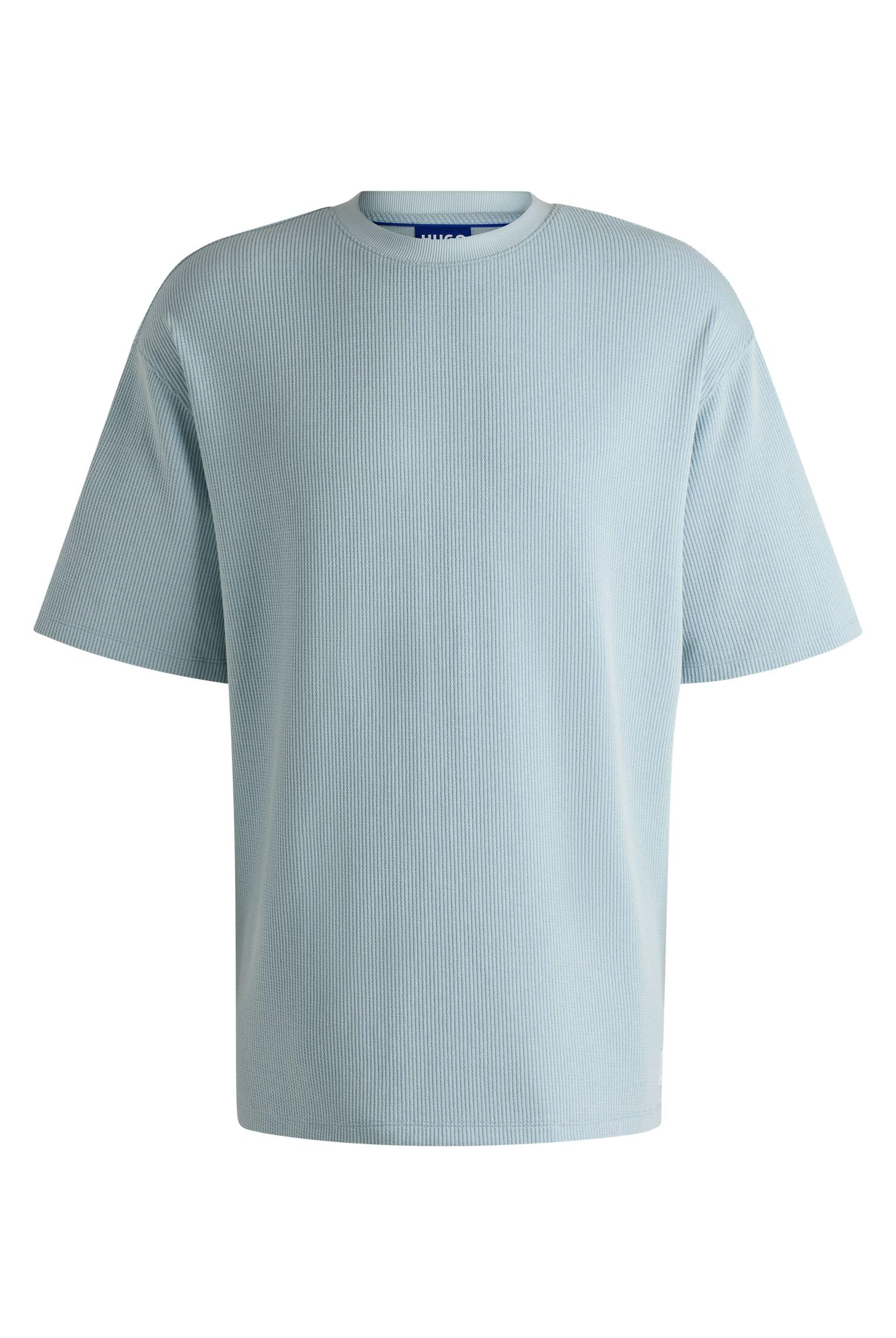 HUGO Mens Nuwaffle Cotton-Jersey T-Shirt with Blue Logo Patch