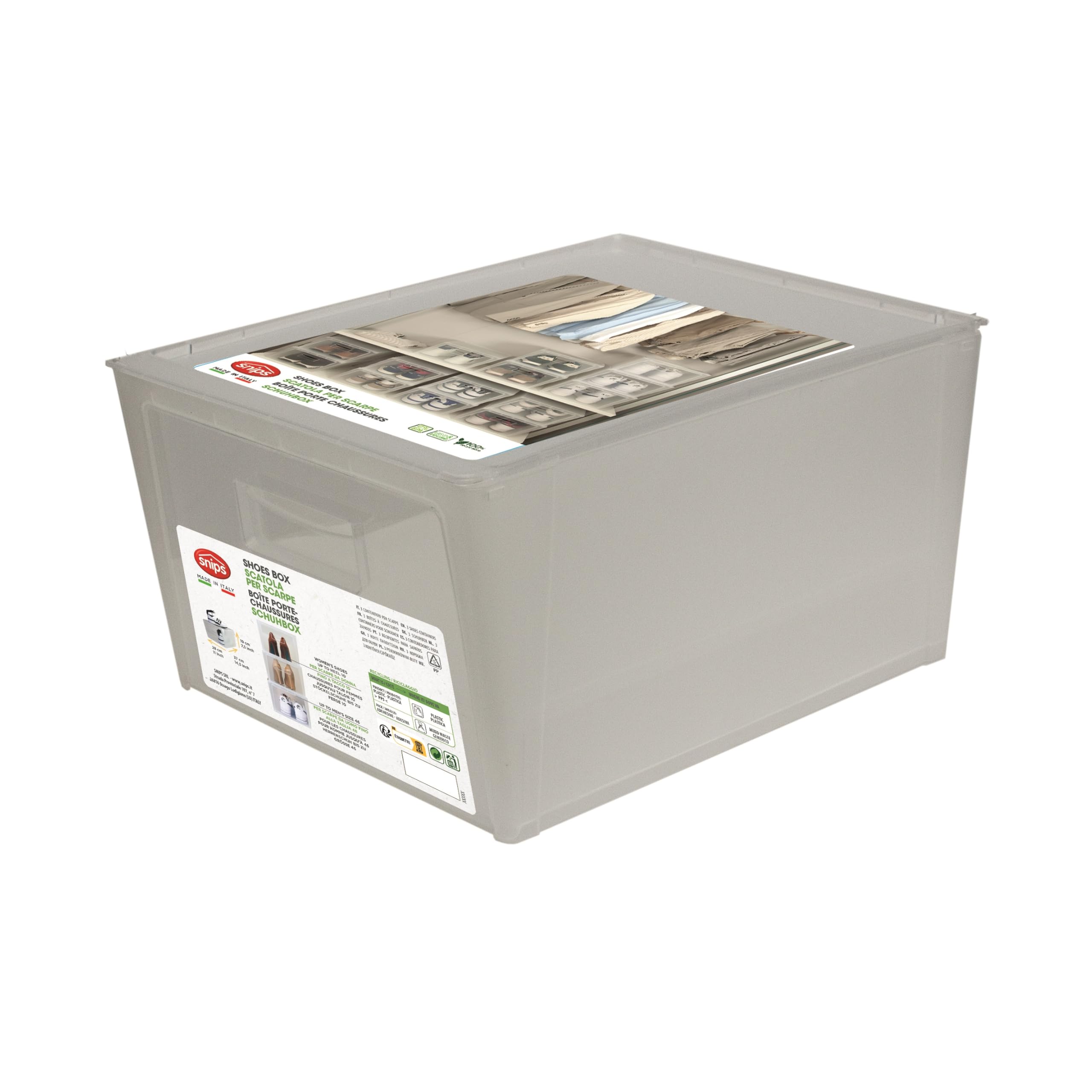 Snips, Shoe Storage Box, Shoe Organizer, Space-Saving Shoe Box, 37 x 27.7 x 25.7 cm, Stackable Shoe Container, Closet Shoe Organizer, Made in Italy