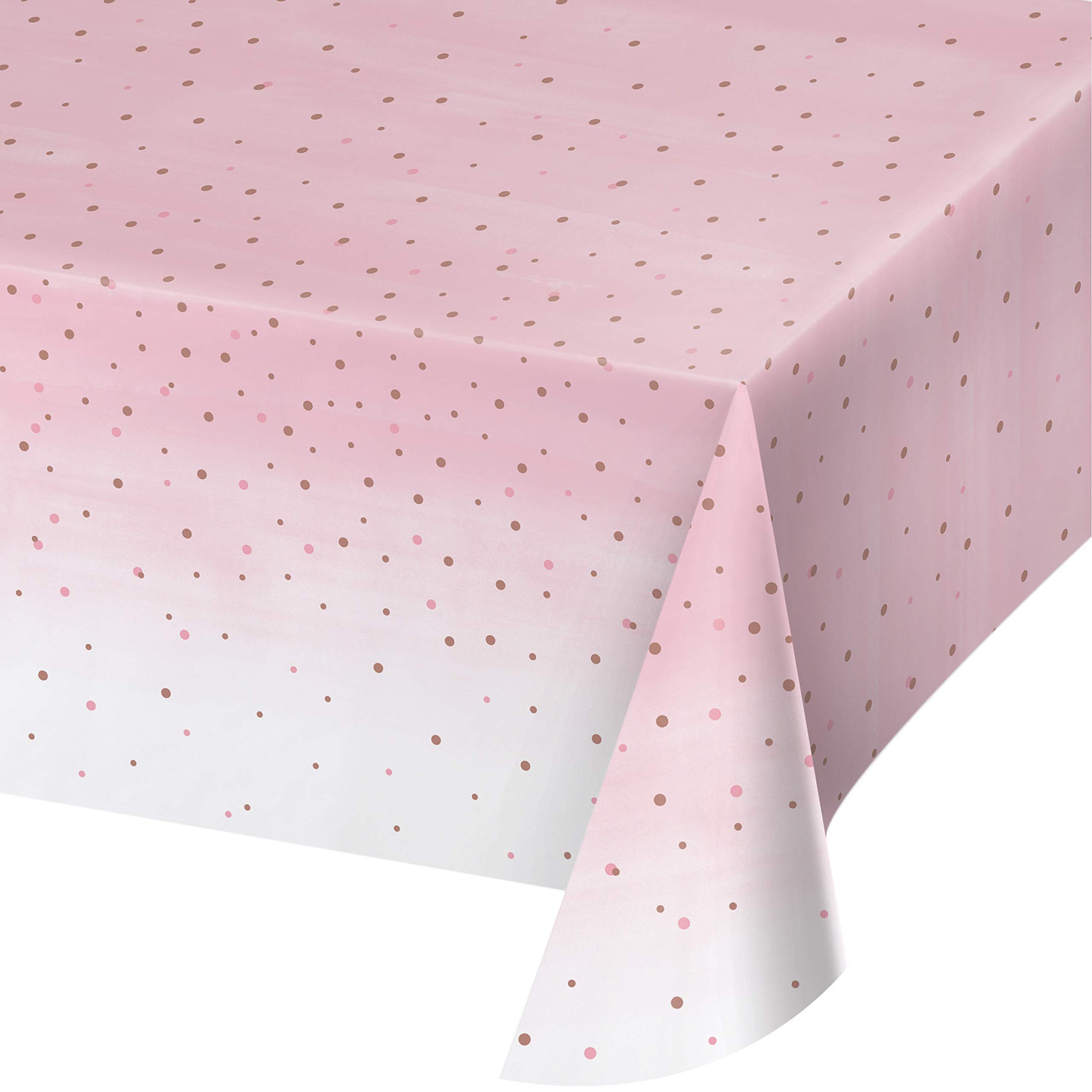 Creative Converting Rose Gold Dots Plastic Table Cover - 1 Pc, Pink, 54" x 102"