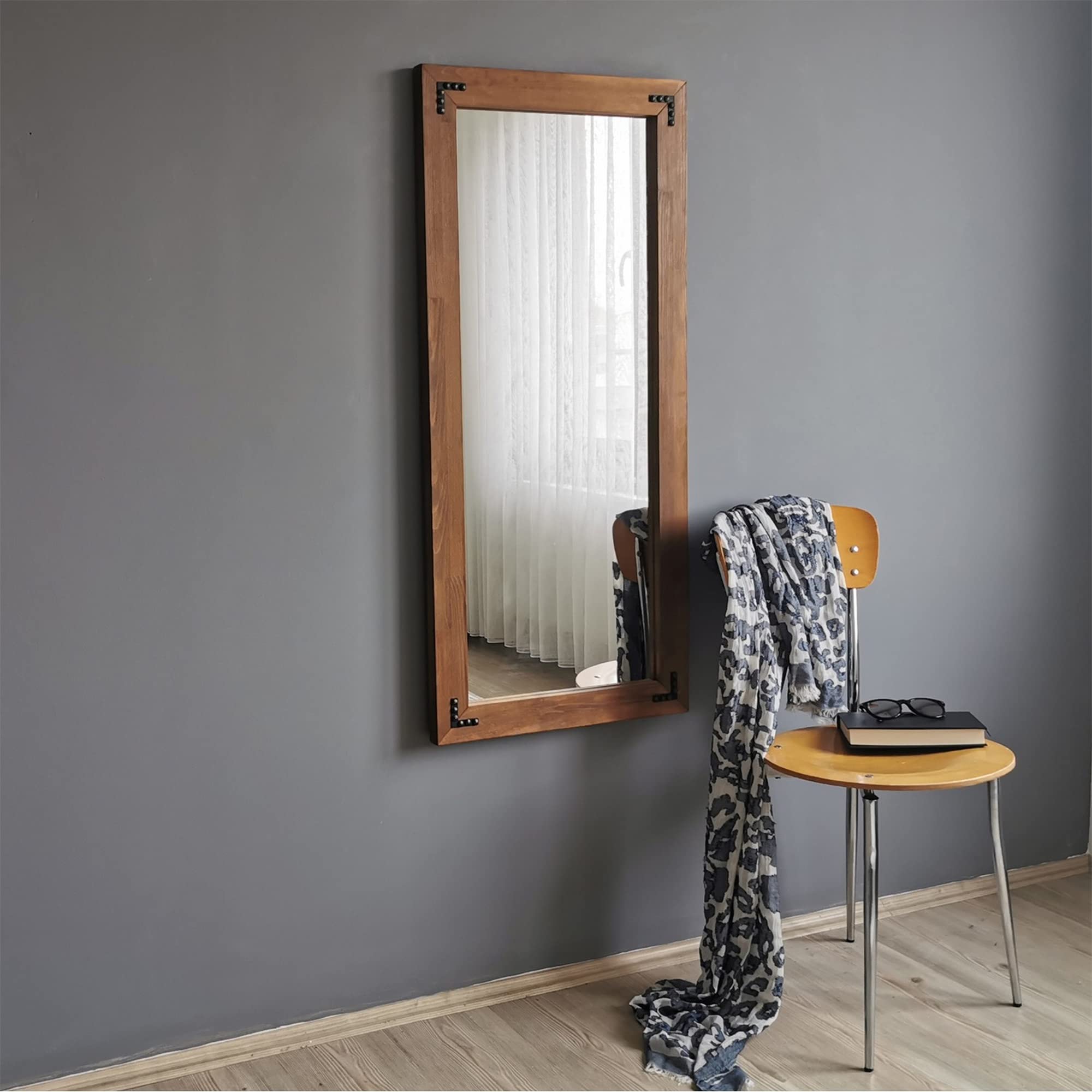 WELL HOME MOBILIARIO & DECORACIÓN Mirror, 100% Pine Solid Wood, Walnut