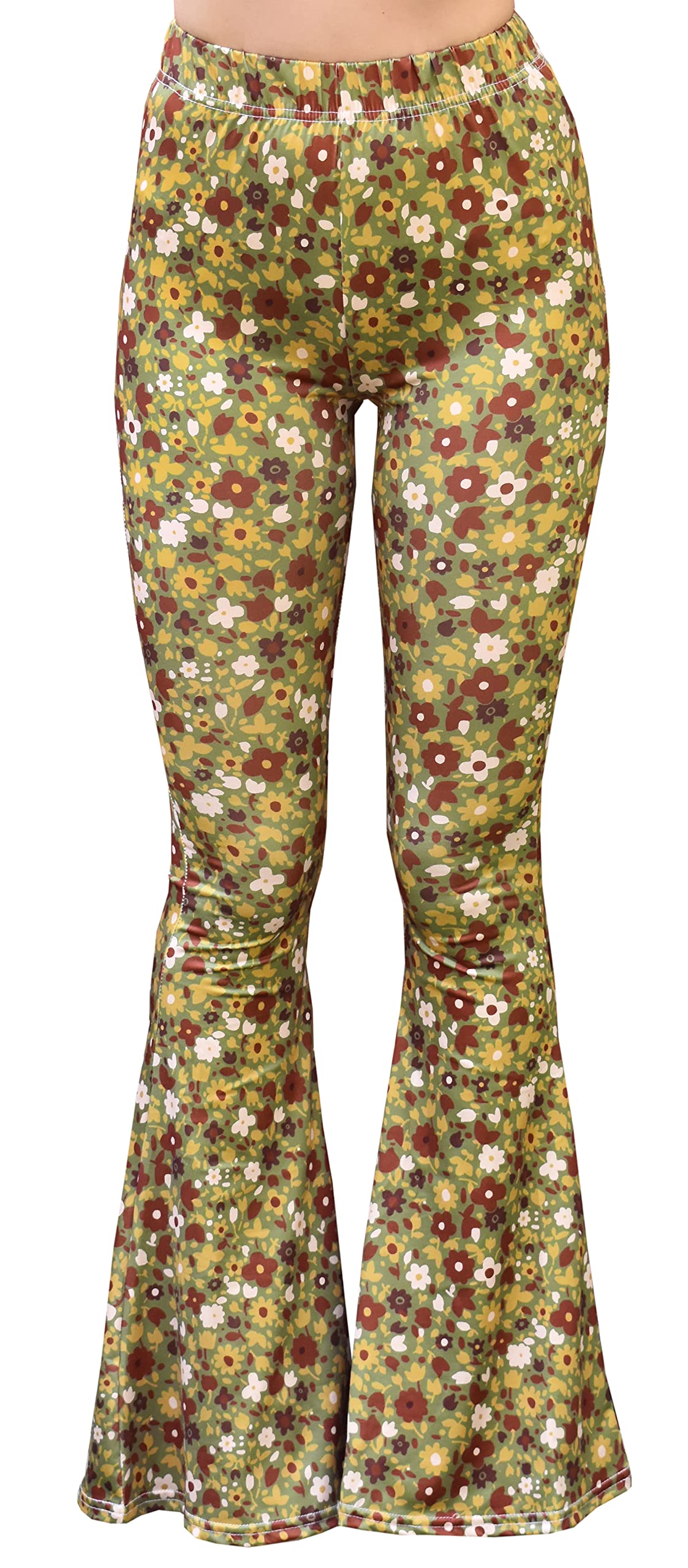 Daisy Del Sol Women's High Waist Gypsy Comfy Yoga Ethnic Tribal Stretch Palazzo 70s Bell Bottom Fit to Flare Pants (Mocha, XS)