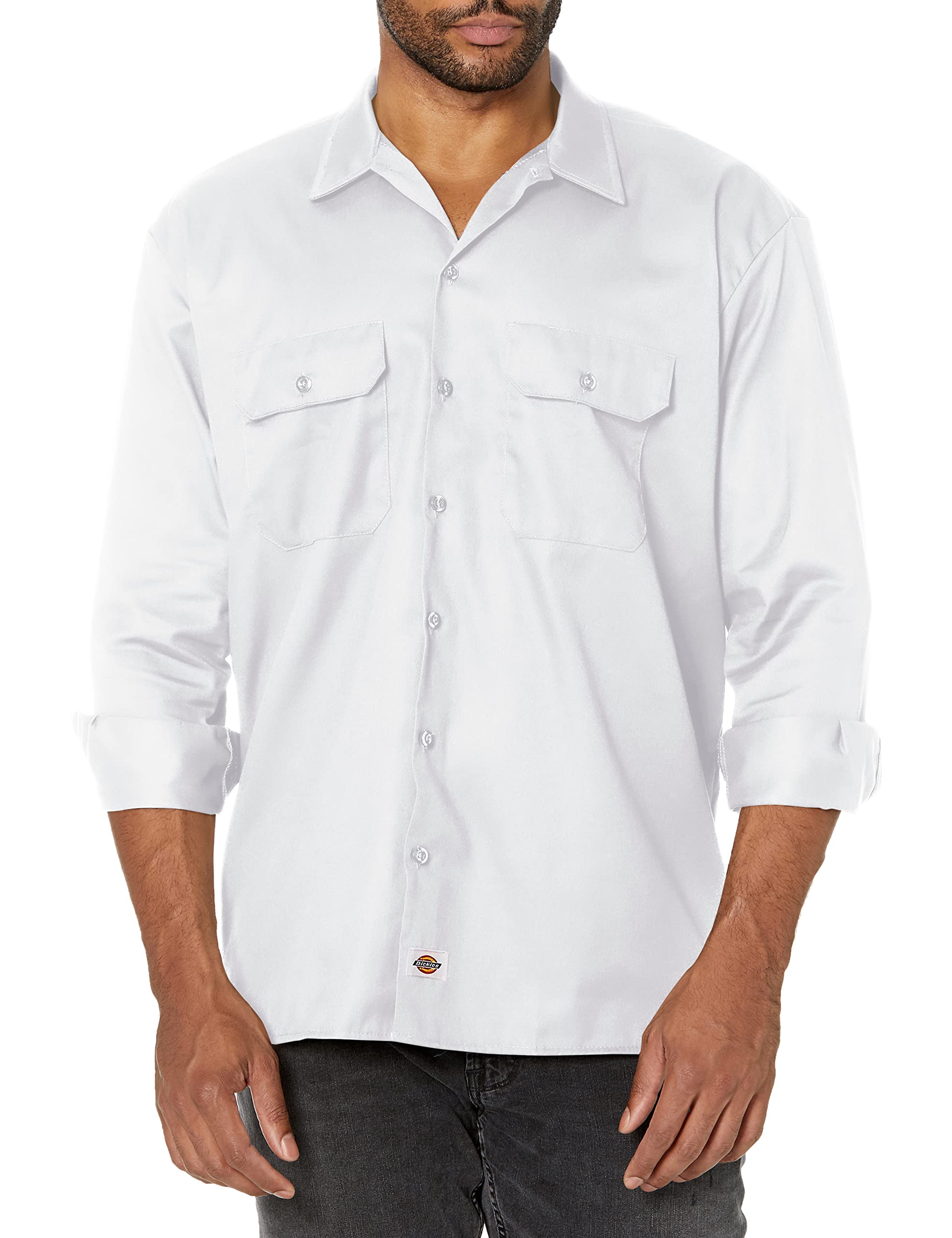 Dickies Men's Long Sleeve Work Shirt Button, White, XL