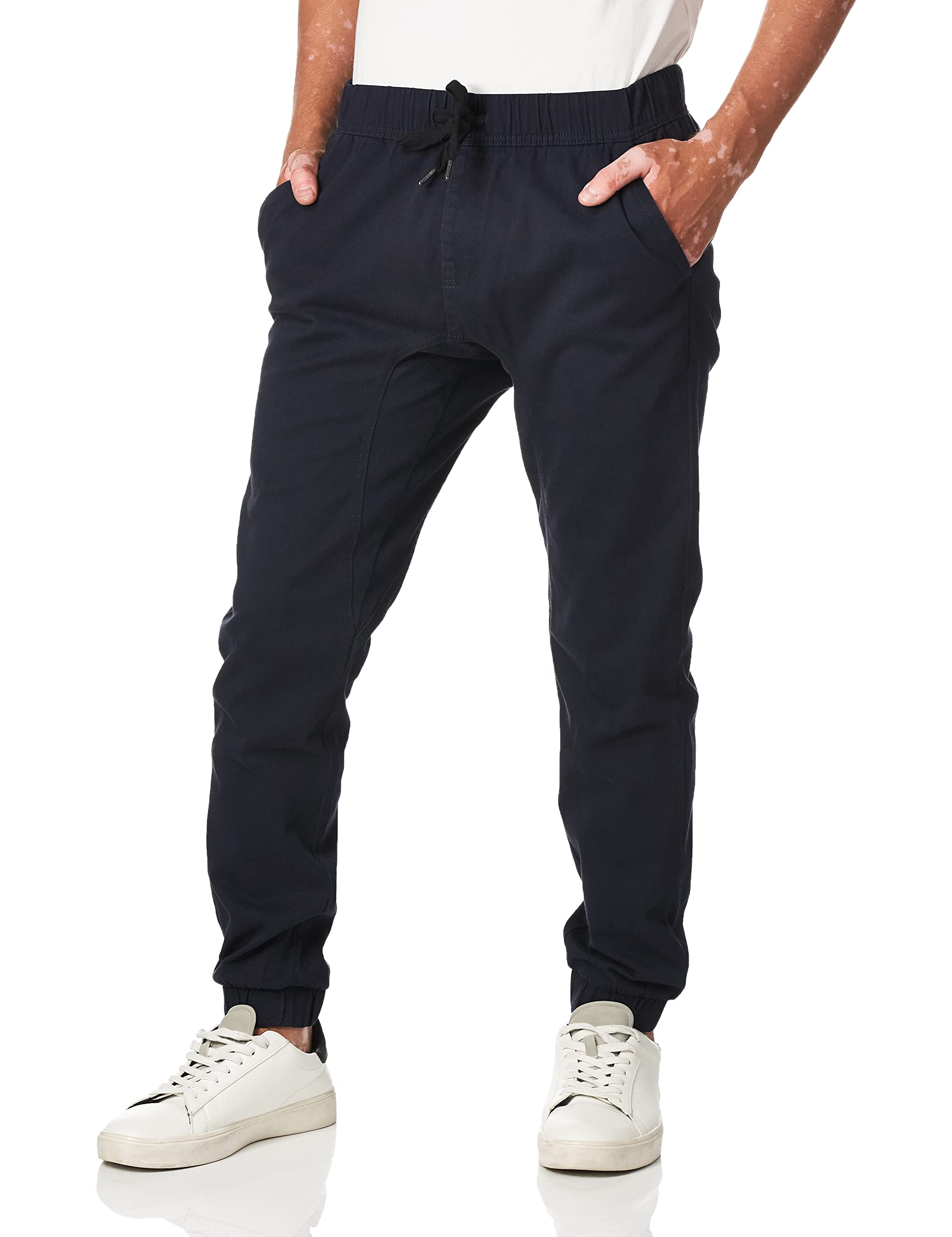 WT02 Men's Jogger Pants in Basic Solid Colors and Stretch Twill Fabric Casual, New New Navy, Small