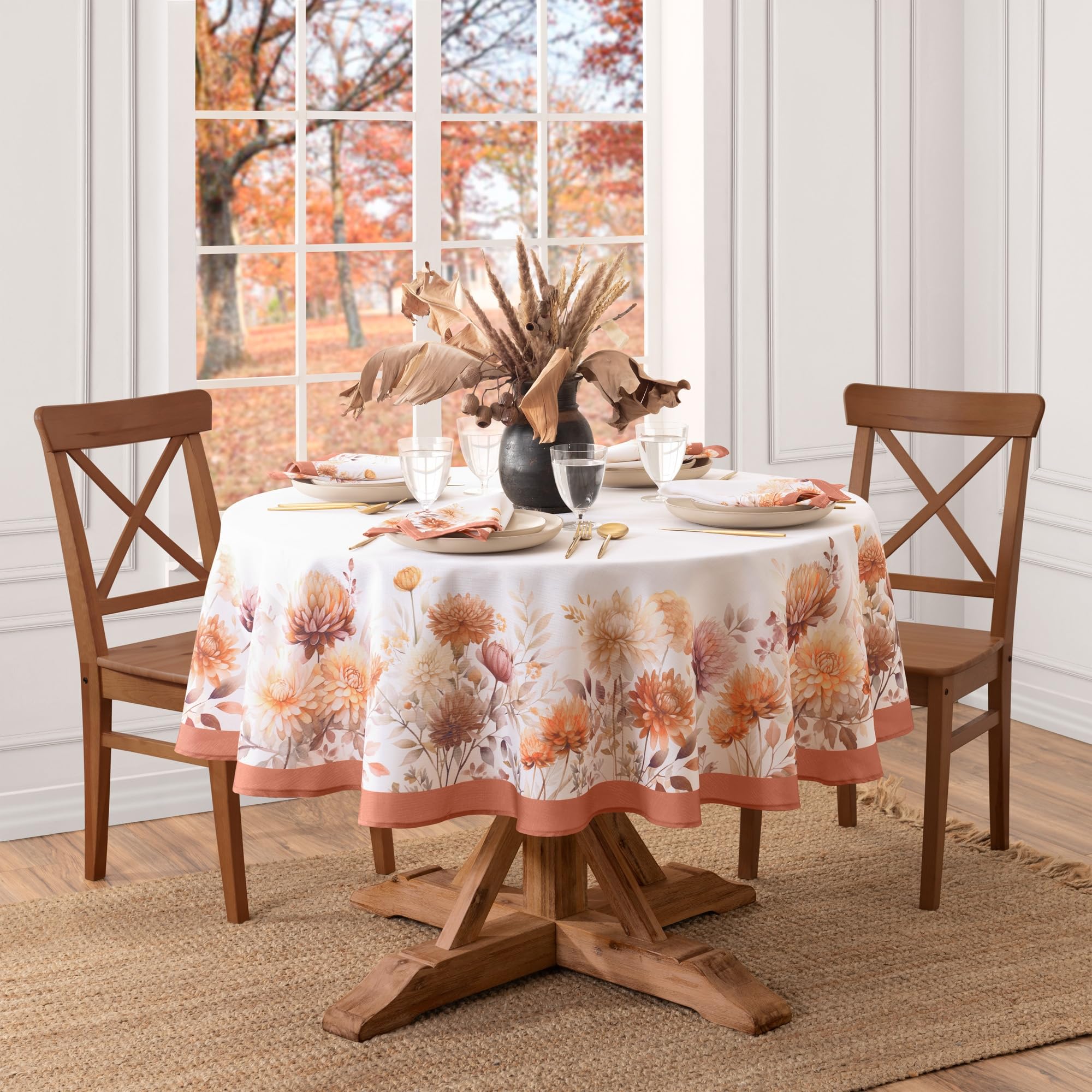 Elrene Home Fashions Autumn Blooms Floral Fall/Harvest/Thanksgiving Oval Wrinkle Resistant Tablecloth, 60"x84"