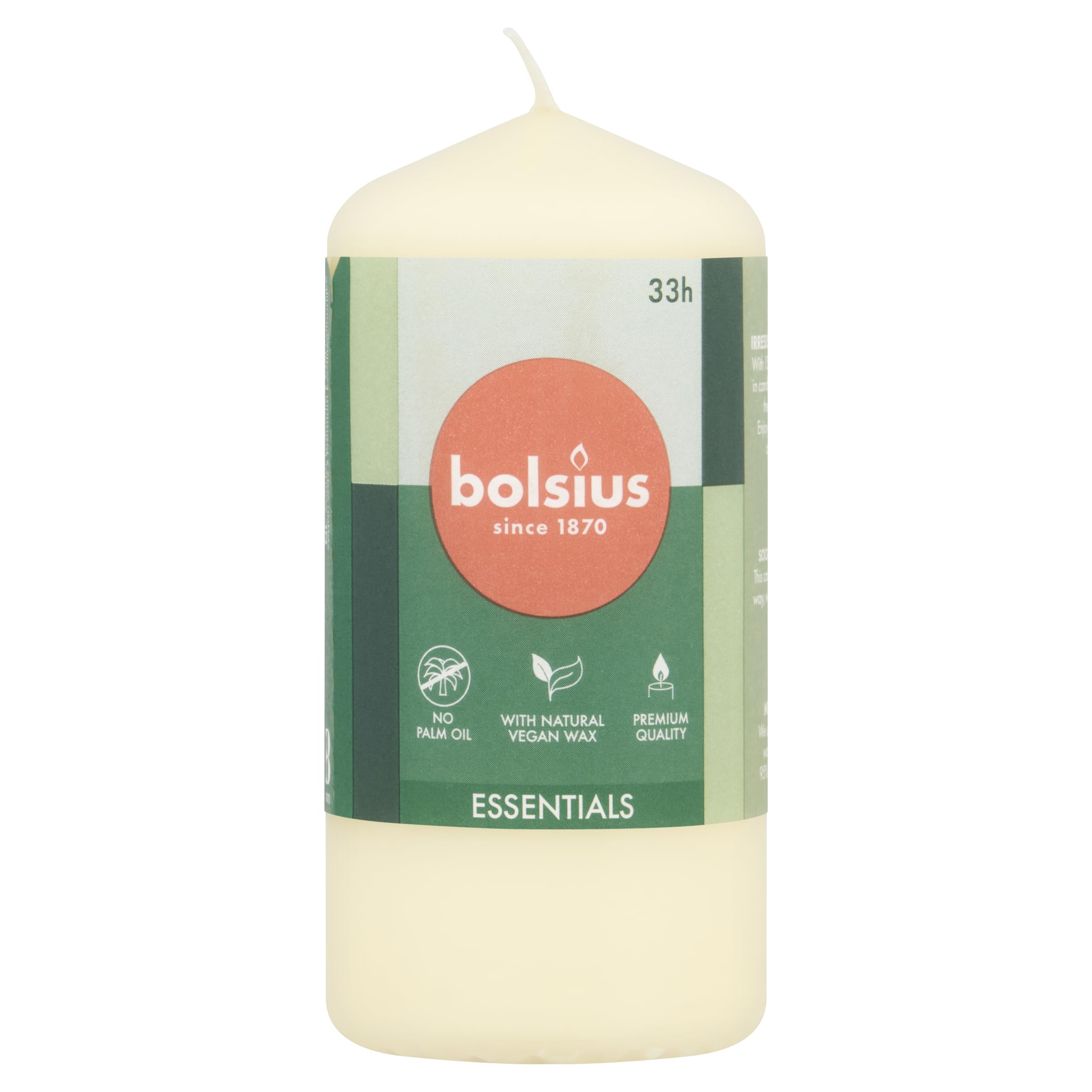 Bolsius Essentials Collection 33H Stumpenkerze, Höhe 12 cm x Ø 5,8 cm, weiche Perle