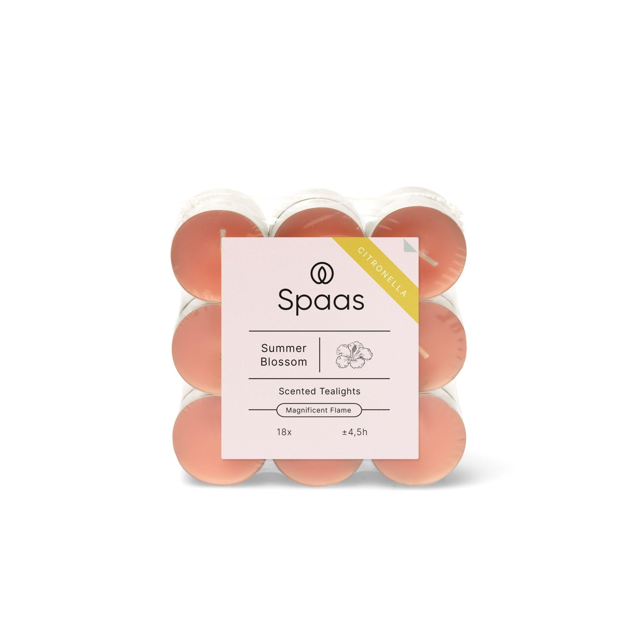 Spaas 10 x 18 Citronella Tealights, ± 4.5 Hours, Fairy Pink, Summer Blossom