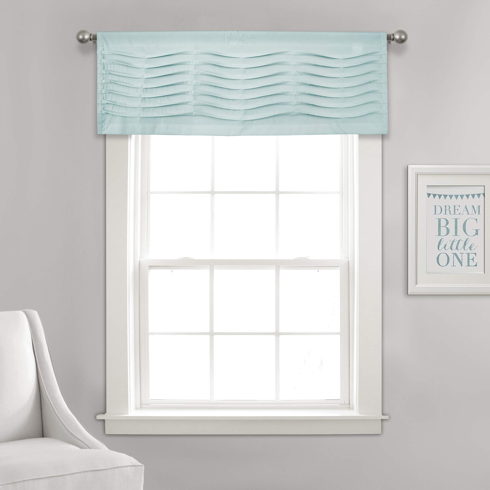 Lush Decor, Blue Wave Texture Valance | Pleated Ruffle Fold Window Kitchen Curtain (Single), 18” x 52